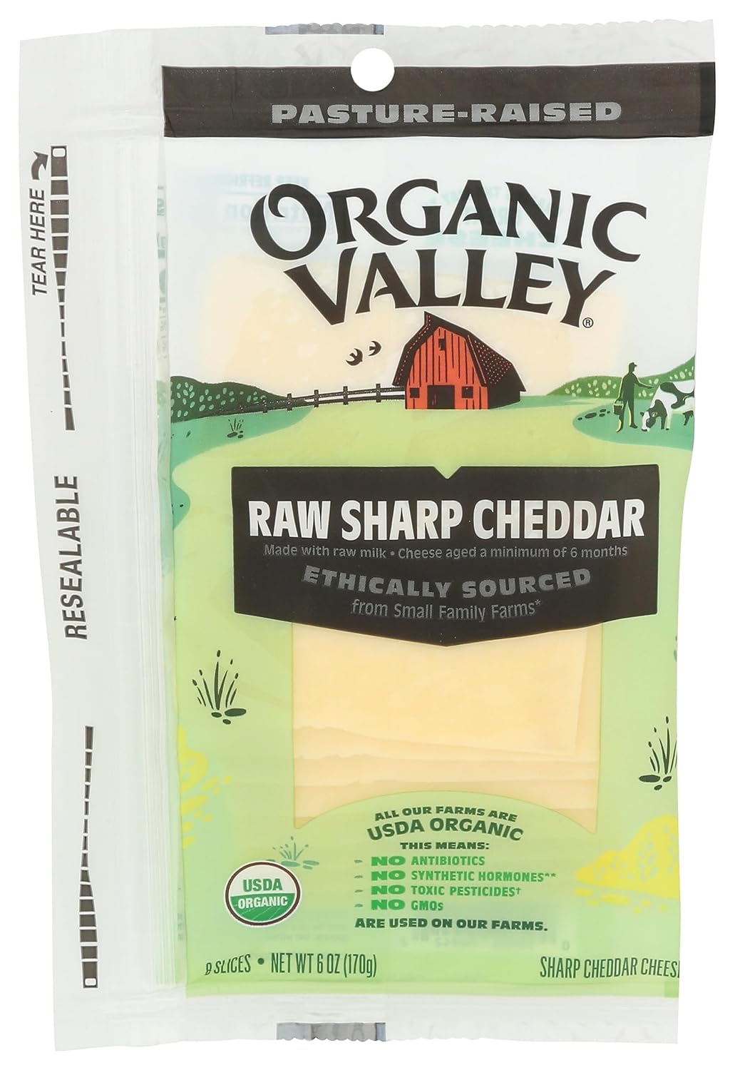 Organic Valley Cheddar afilado crudo en rodajas orgánicas, 6 onzas