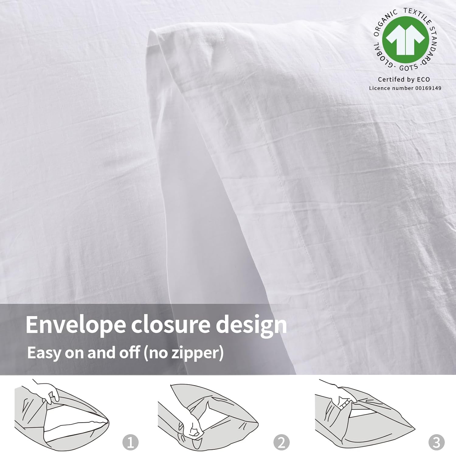NEXHOME PRO Juego de 2 fundas de almohada 100% de algodón orgánico tamaño estándar, cierre tipo sobre, color blanco, sensación de lino con textura