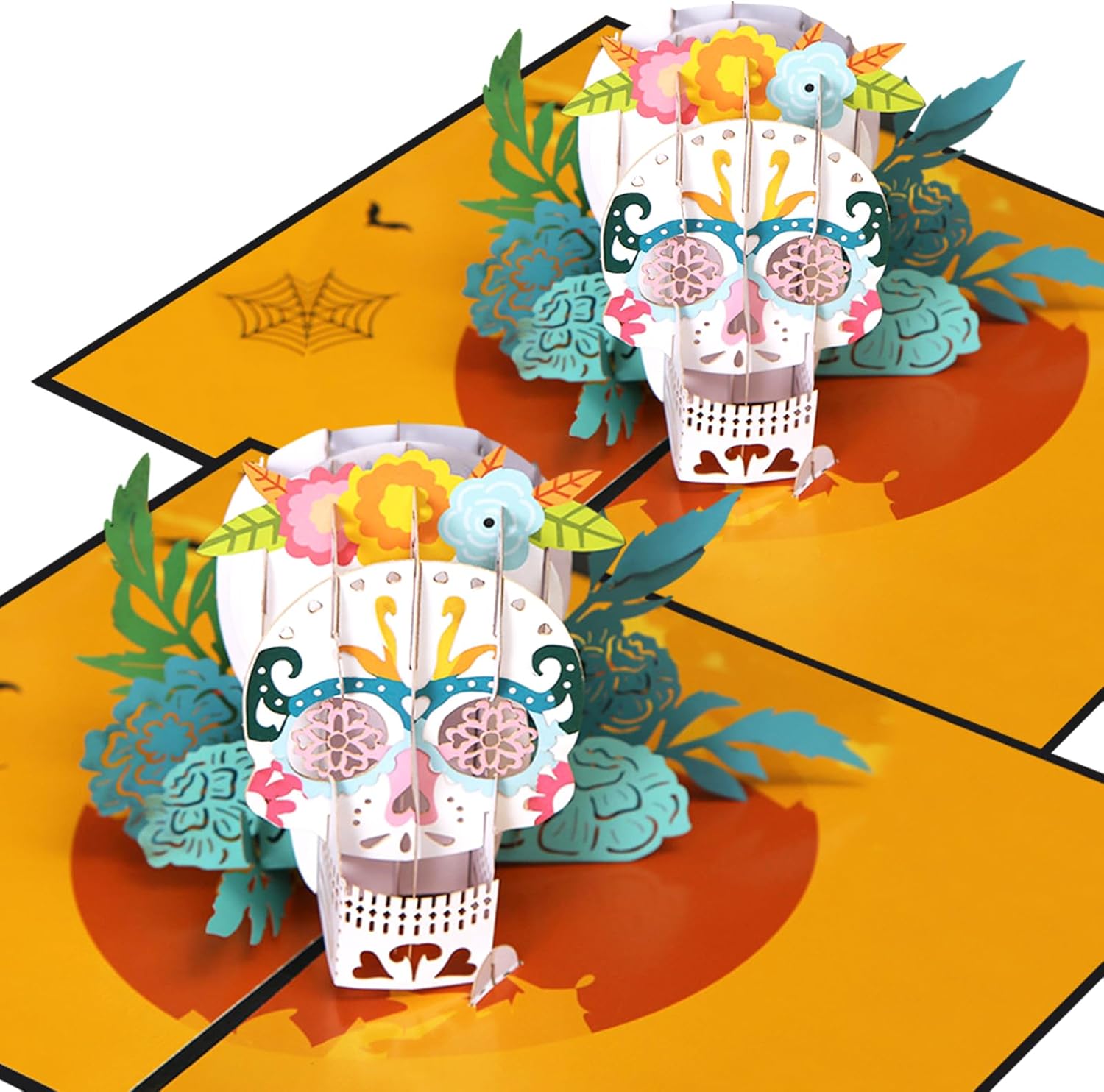 YLOLUL 2 tarjetas emergentes de Halloween con diseño de calavera de rosa, coloridas hechas a mano, 3D, tarjetas de Halloween de 5 x 7 pulgadas,