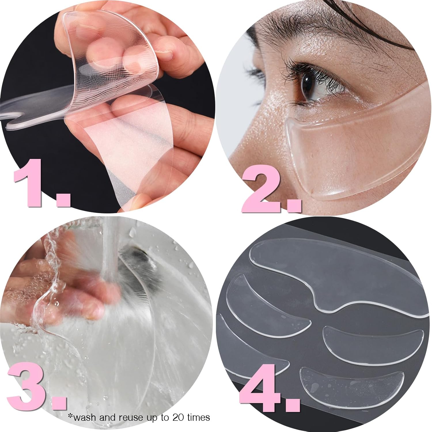 Juego de parches faciales de silicona reutilizables, 5 parches antiarrugas para aplanar líneas finas y arrugas durante la noche, reparación de