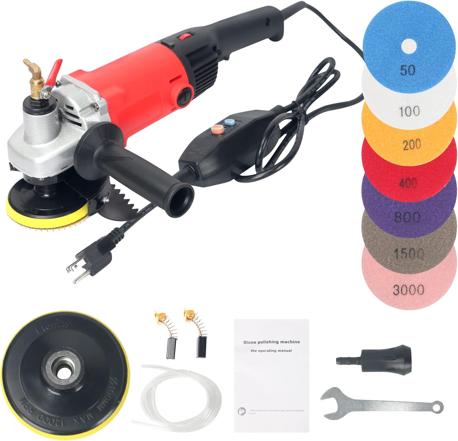 Pulidora húmeda de 1400 W con protección contra fugas, máquina amoladora de tampón húmedo de piedra de 4 pulgadas, velocidad variable para granito,