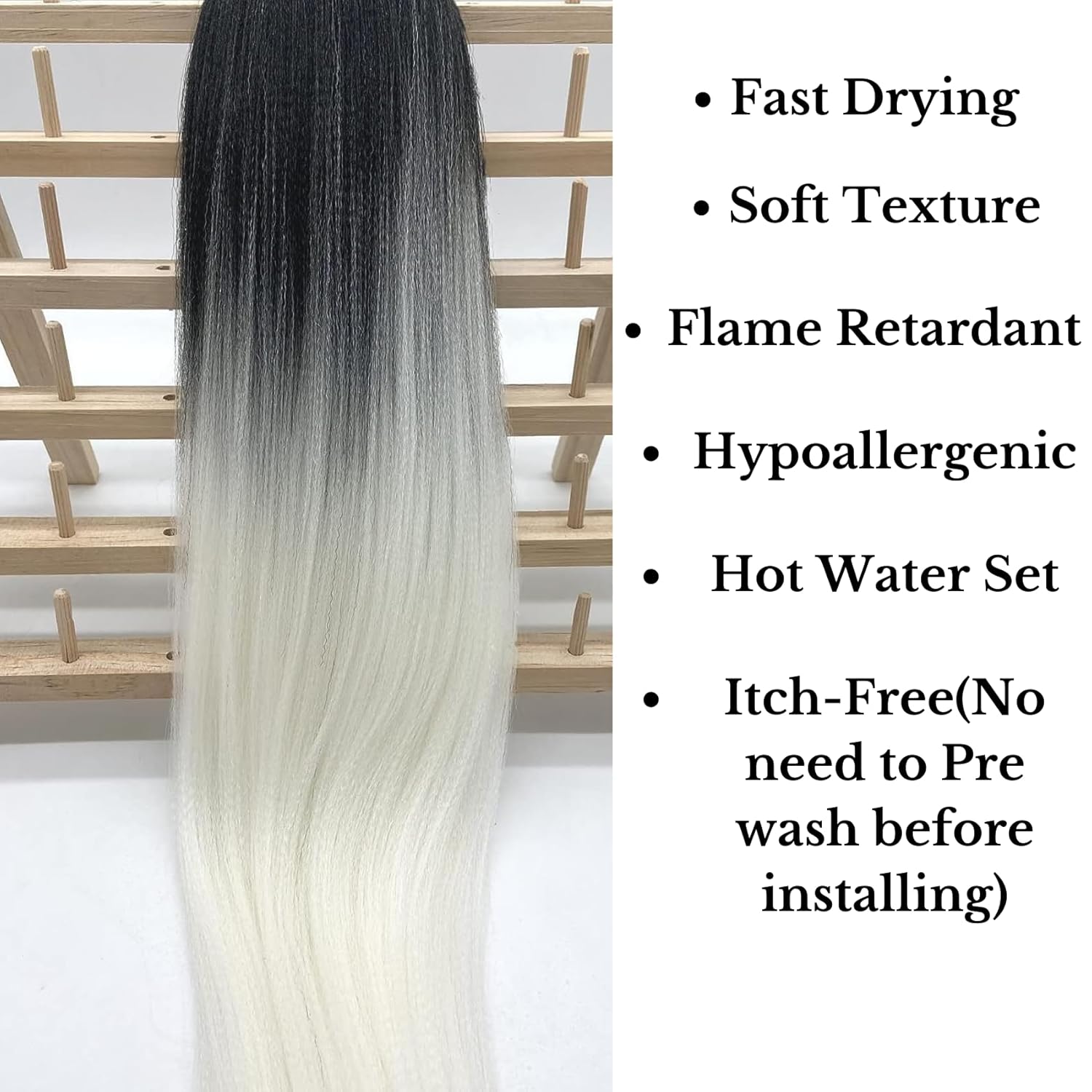 Cabello estirado de fibra Kanekalon para trenzar con cabello humano, color blanco degradado