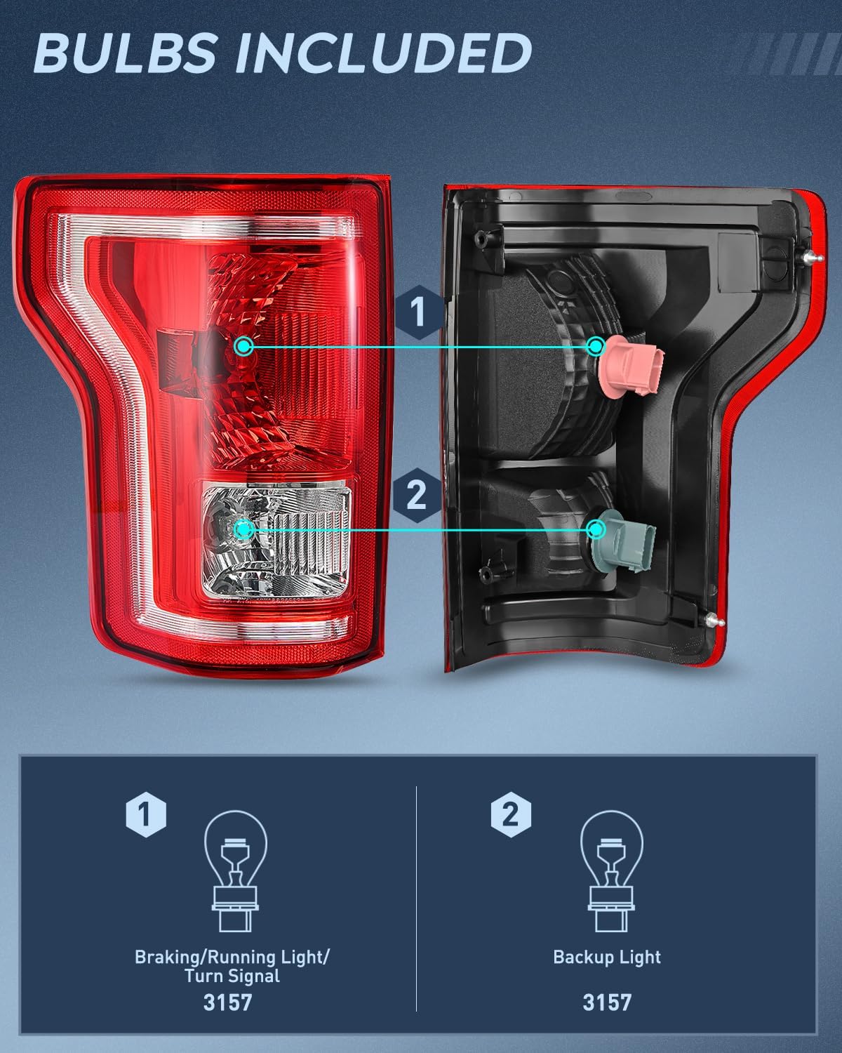 Nilight Conjunto de luz trasera compatible con Ford F150 F-150 2015 2016 2017 de repuesto de lámpara trasera estilo OE con bombillas y arnés, 2 años