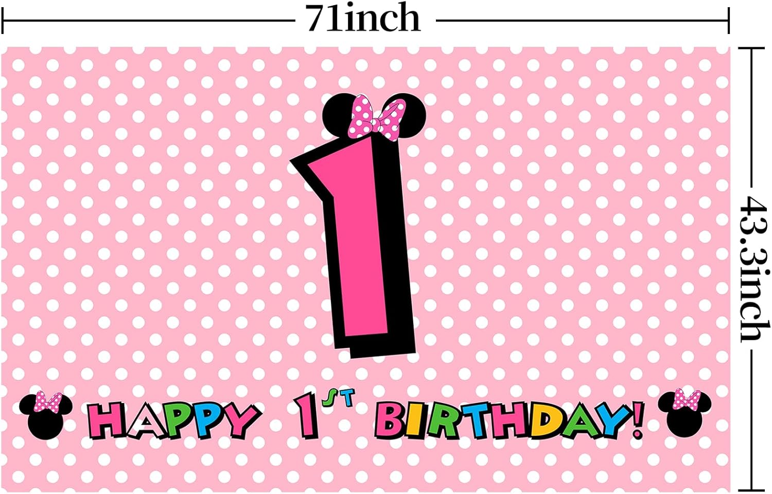 Decoración de pancarta de primer cumpleaños de Minnie, telón de fondo de cumpleaños de Minnie rosa para niños y niños, suministros de decoración de