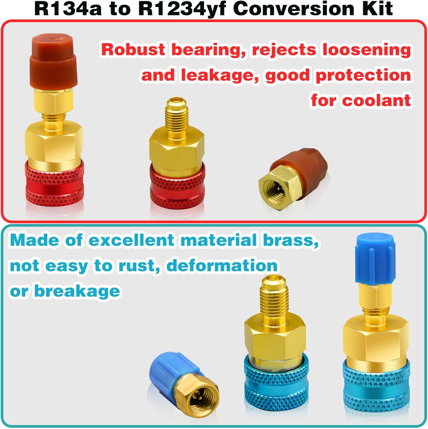 2 adaptadores R1234yf a R134a, kit de acopladores rápidos, kit de recarga de refrigerante R1234yf, adaptadores de lado altobajo R134a a R1234yf para