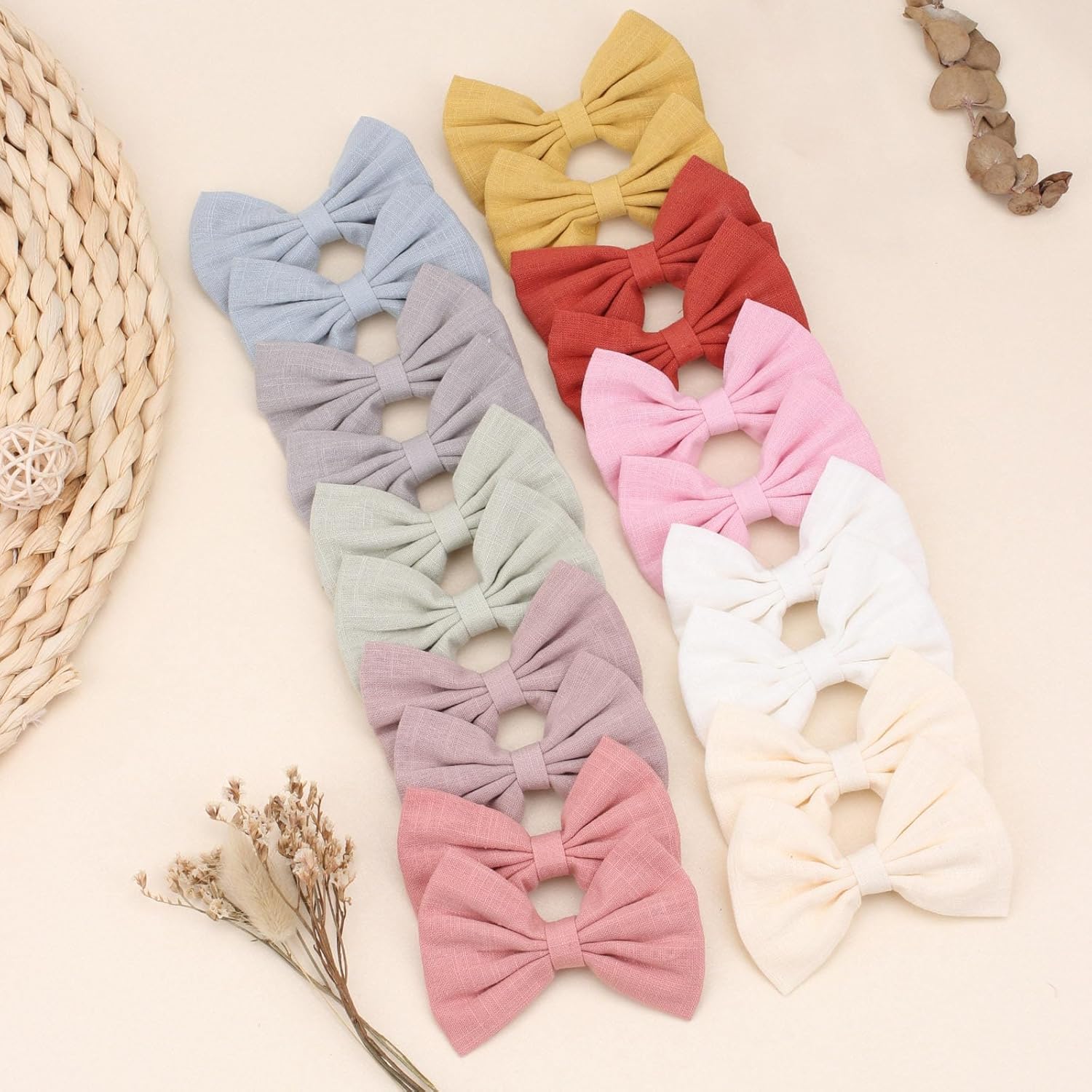 Oaoleer – 20 lazos para el pelo de 3.5 pulgadas para bebés, lazos de lino neutro, lazos dobles para cola de caballo, accesorios para bebés, niños