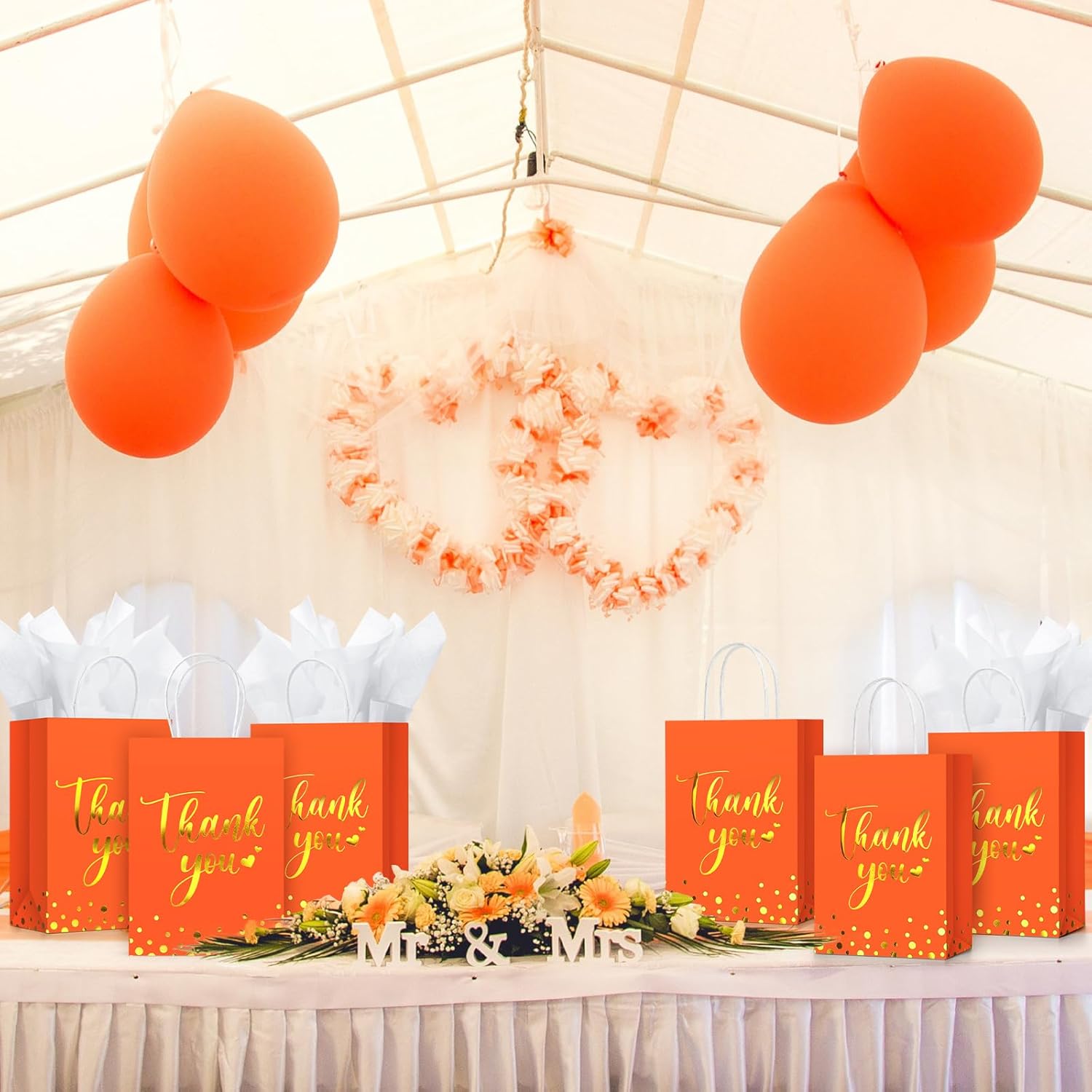 30 bolsas de regalo de agradecimiento con papel de seda dorado con asa para negocios, compras, bodas, baby shower, recuerdos de fiesta (naranja)