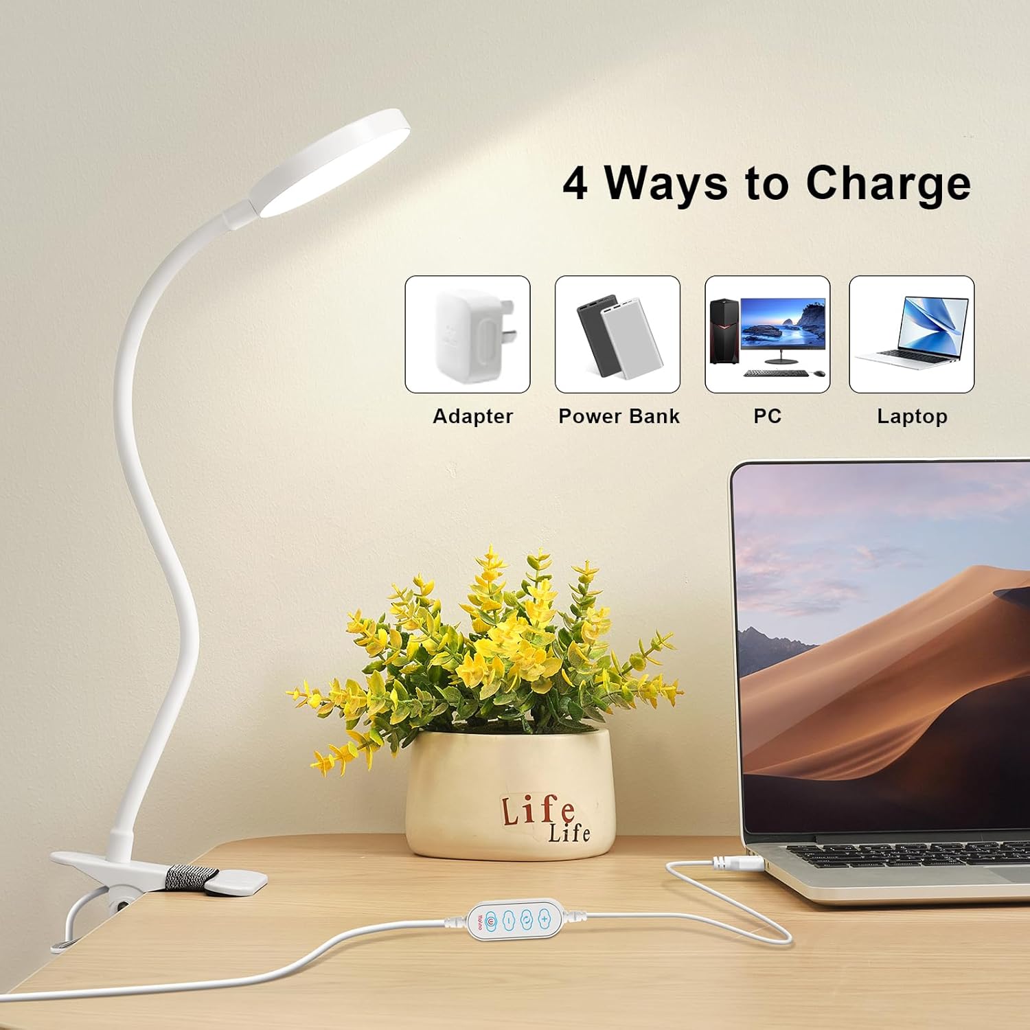 KAiSnova 10W 66 LED Clip en luz 5 colores y 10 niveles de brillo Clip de la lámpara de la lámpara en la lámpara de escritorio 2 temporizadores