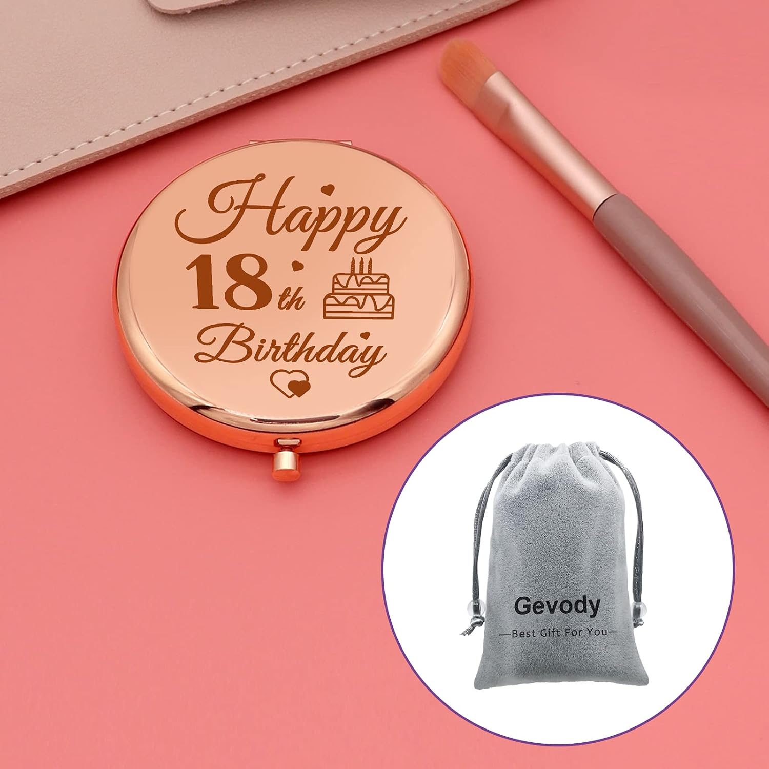 Happy18 – Regalo de cumpleaños para niñas, espejo de maquillaje compacto, regalo de cumpleaños de 18 años para nieta, hermana, sobrina, amiga, hija,