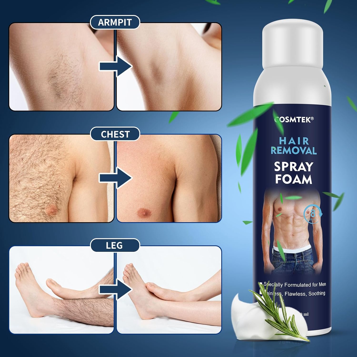 Espuma en aerosol de depilación para hombres, crema depilatoria sin irritación, depiladora segura para axilas masculinas, pecho, espalda, piernas,