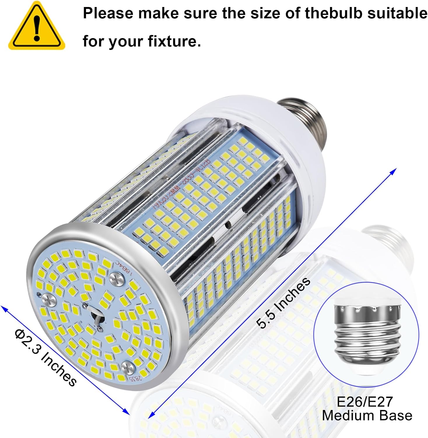Paquete de 2 bombillas LED equivalentes a 400 W, 6000 lúmenes, 6000 K, luz diurna, 50 W, lámpara LED de maíz, base media E26E27 para garaje,