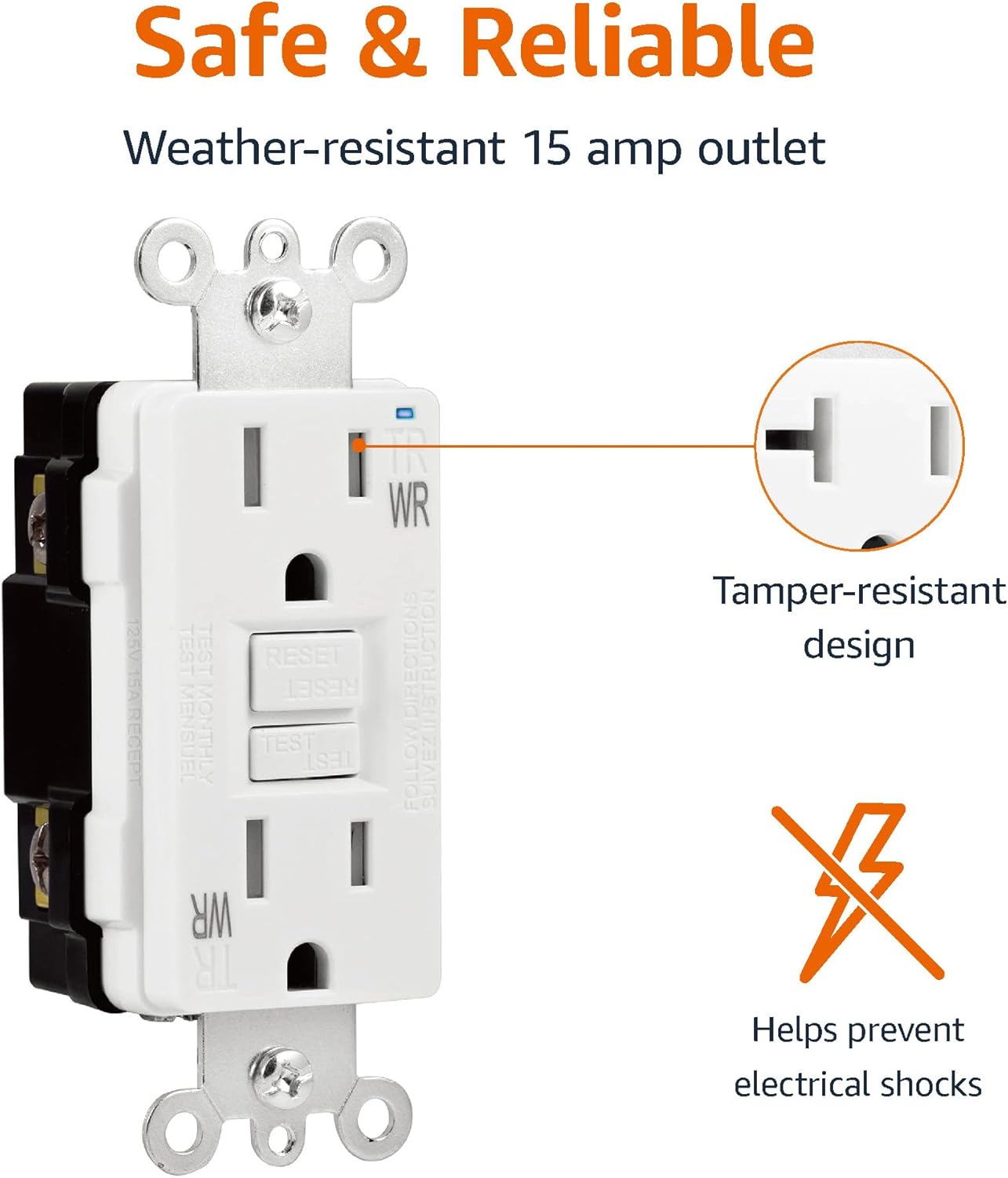 Tienda Basics Receptáculo GFCI resistente a la intemperie con indicador LED, 15 amperios, color blanco