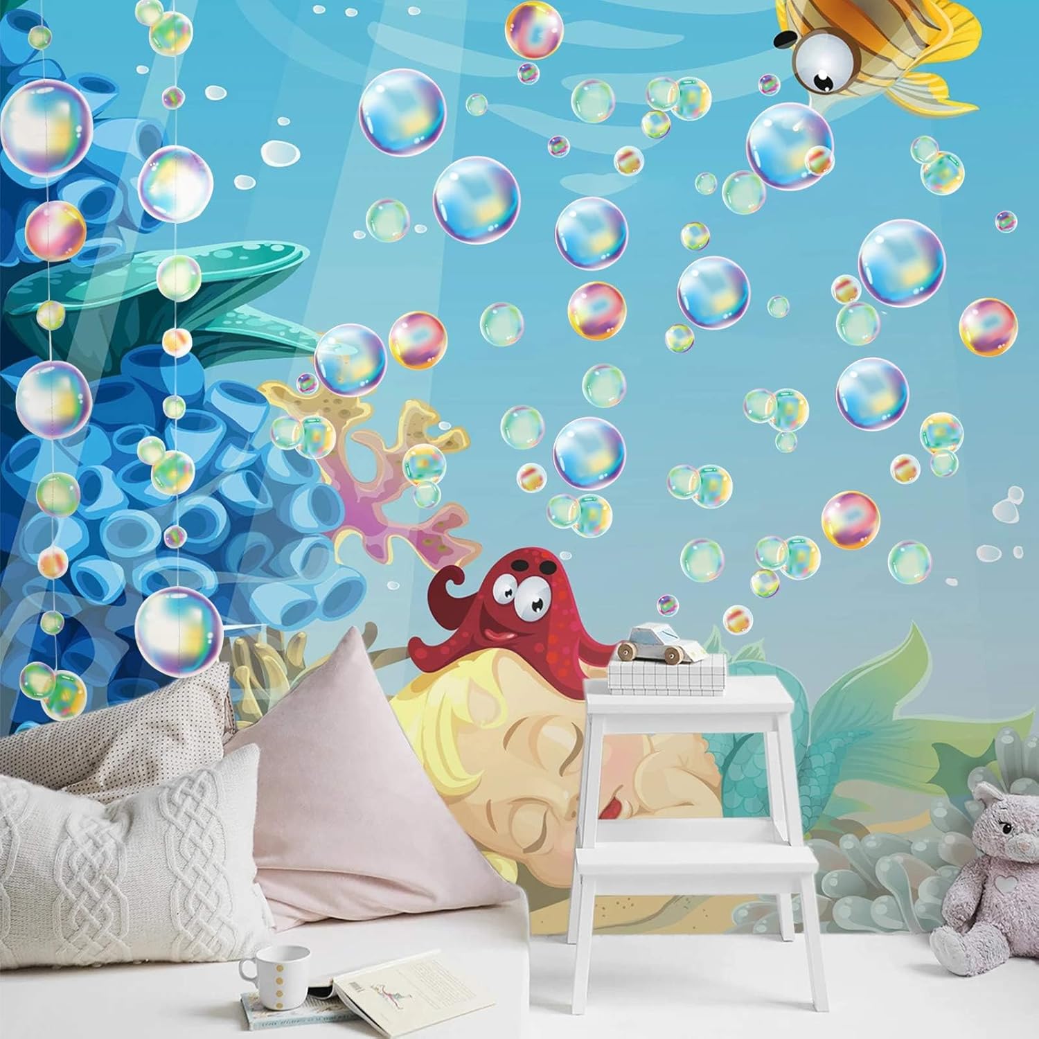 Cheerland Calcomanía de pared con burbujas para decoración de fiesta bajo el mar, con recortes de burbujas, para cumpleaños de niños, decoración de