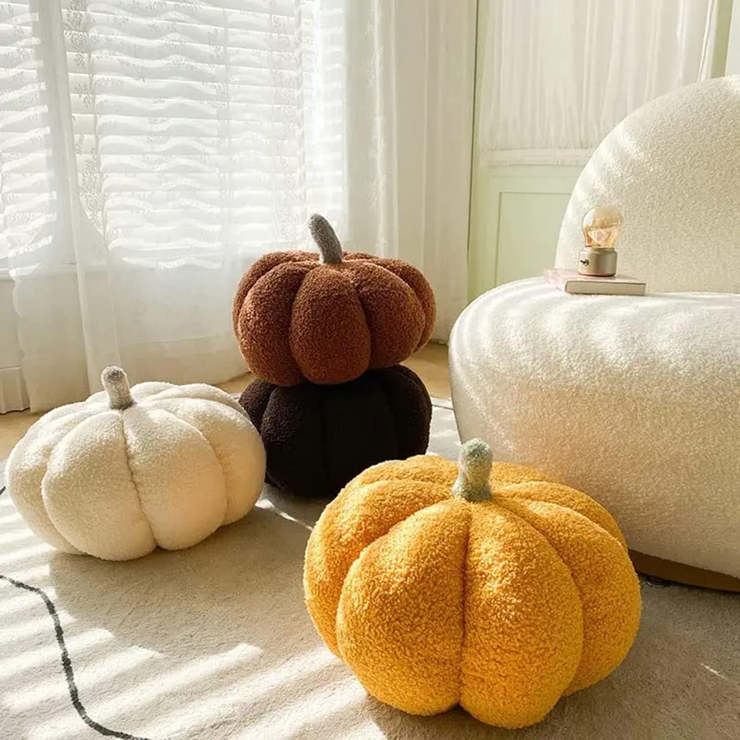 Aoruisen Almohadas de calabaza de Halloween, almohada de felpa 3D con forma de calabaza, decoración de otoño para cama, sofá y habitación, almohadas