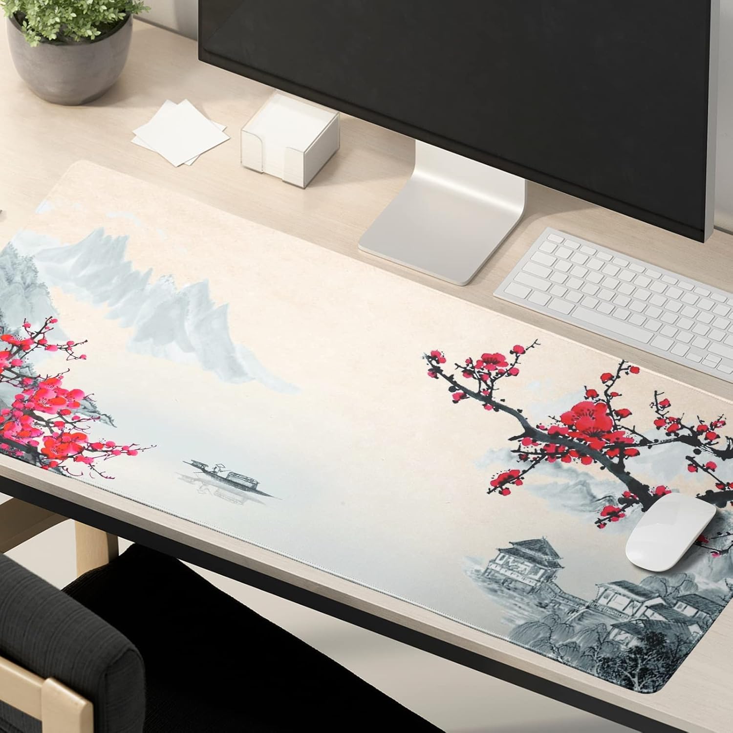 Sakura – Alfombrilla de mouse grande para videojuegos, tamaño XXL, diseño de flor de cerezo, base de goma antideslizante de 35.4 x 15.7 pulgadas con