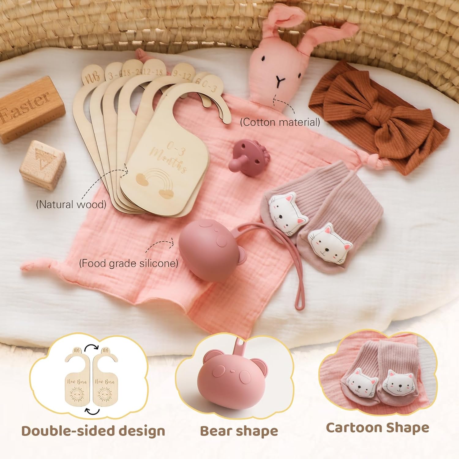 Set de regalo para bebés recién nacidas, cesta de regalo de baby shower con diadema de lazo, calcetines, manta calmante para bebé, toalla para baba,