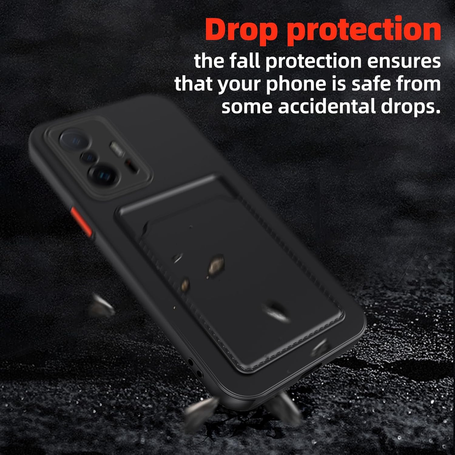 Funda de teléfono para Xiaomi 11T ProMi 11T – Funda delgada de silicona negra con ranura para tarjeta y protección de cámara