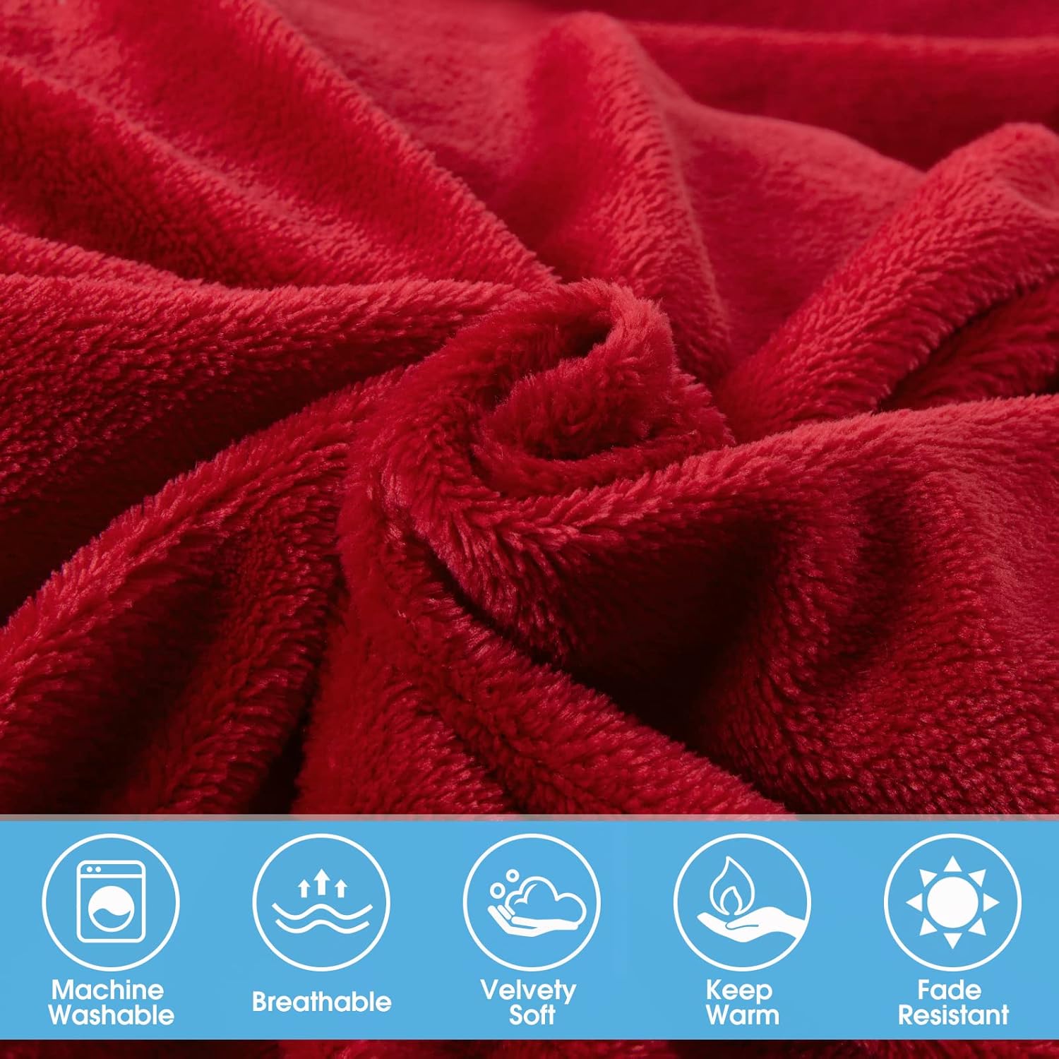 BYSURE Sábanas de franela de doble cara (tamaño matrimonial, rojo), sábanas de microfibra aterciopelada de 4 piezas de 15 pulgadas, ropa de cama de