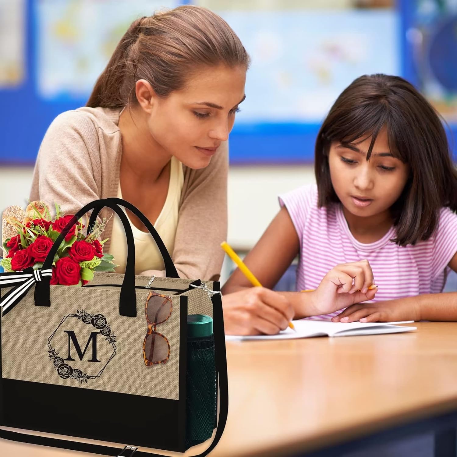 Regalos para mujeres  Regalos para el día de la madre, regalos de graduación, regalos de agradecimiento para profesores, bolsa de yute con inicial