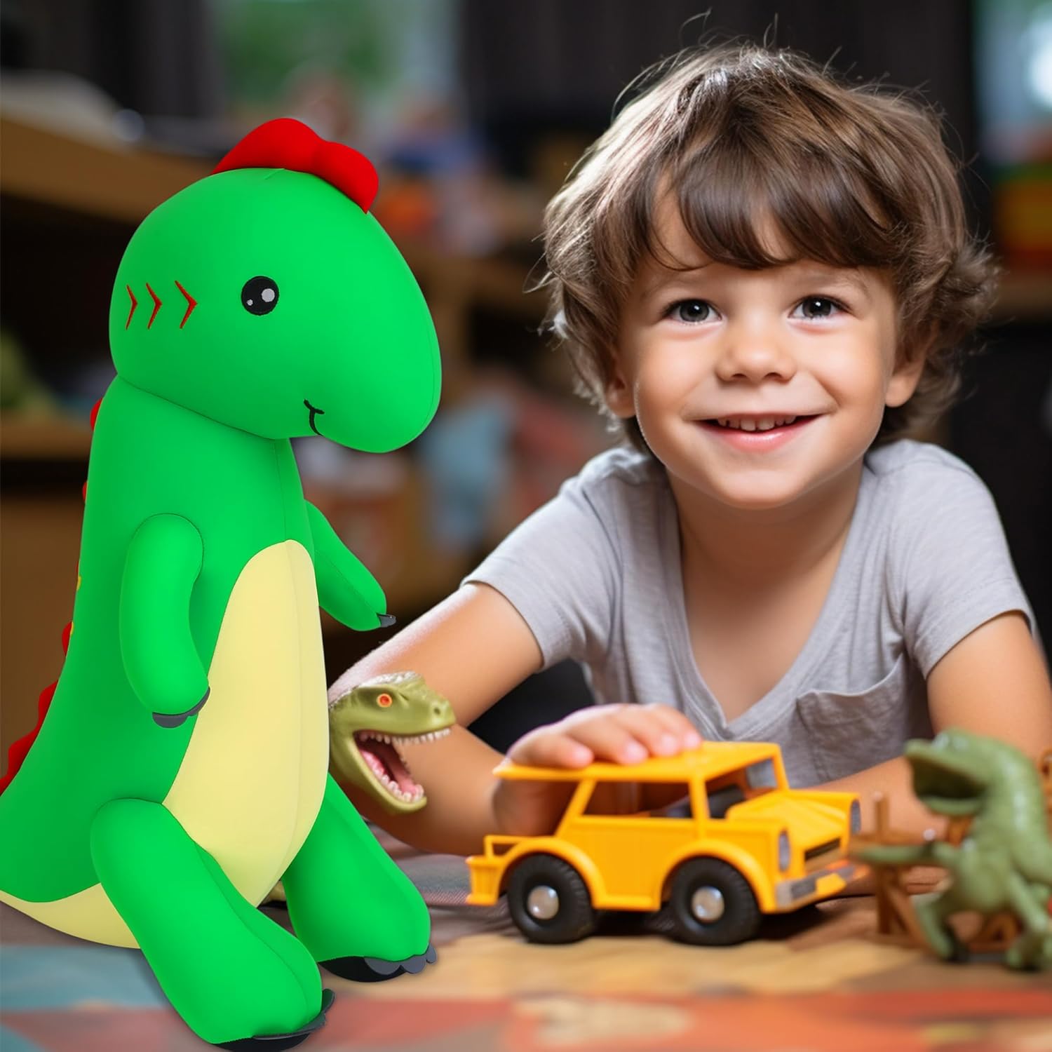 Juguete de peluche de dinosaurio, relleno de partículas de espuma de 18 pulgadas, juguetes de peluche de dinosaurio verde para cumpleaños y Navidad