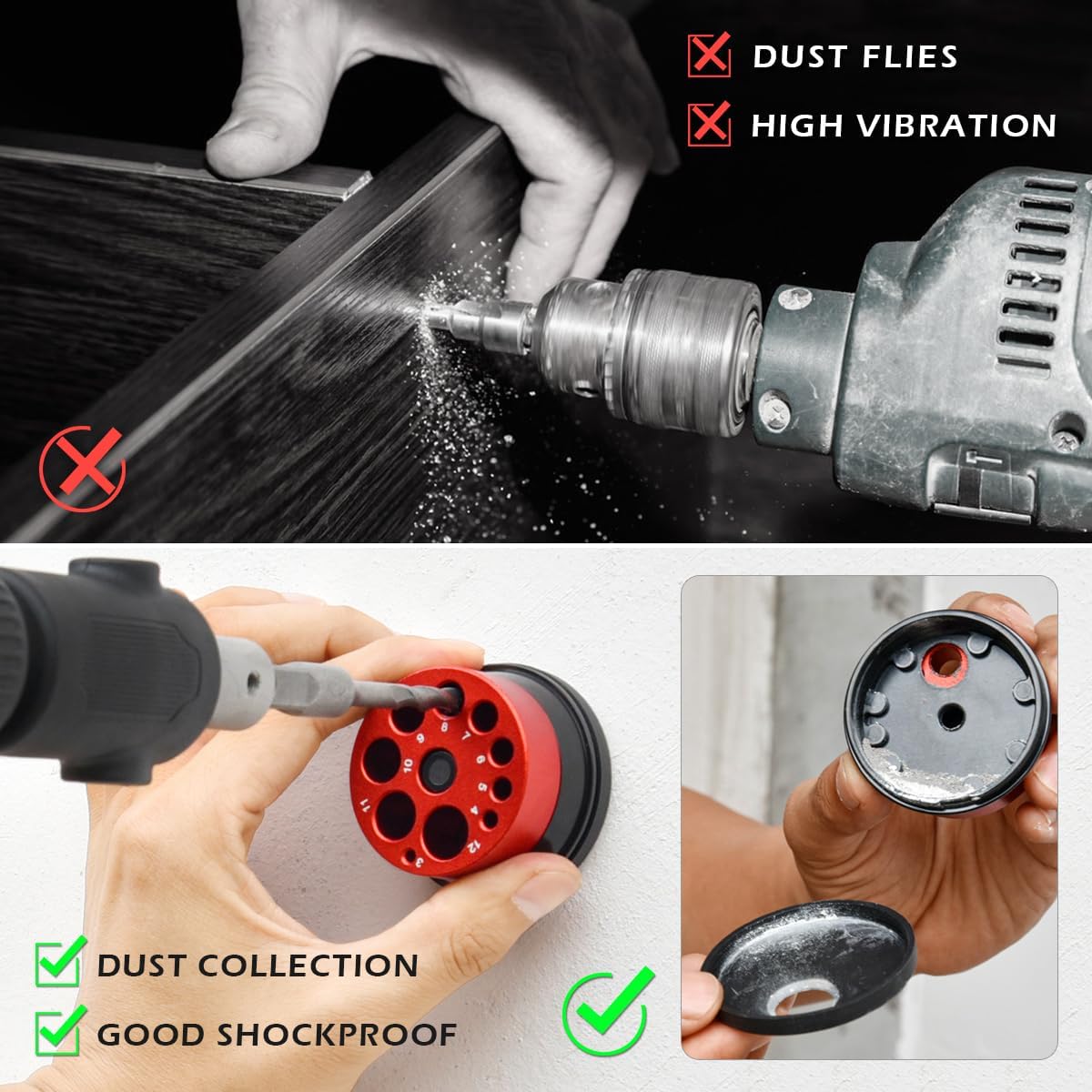 Suteng Herramienta colector de polvo de taladro eléctrico,Herramienta de control de polvo de broca porosa,Herramienta de almacenamiento de polvo de