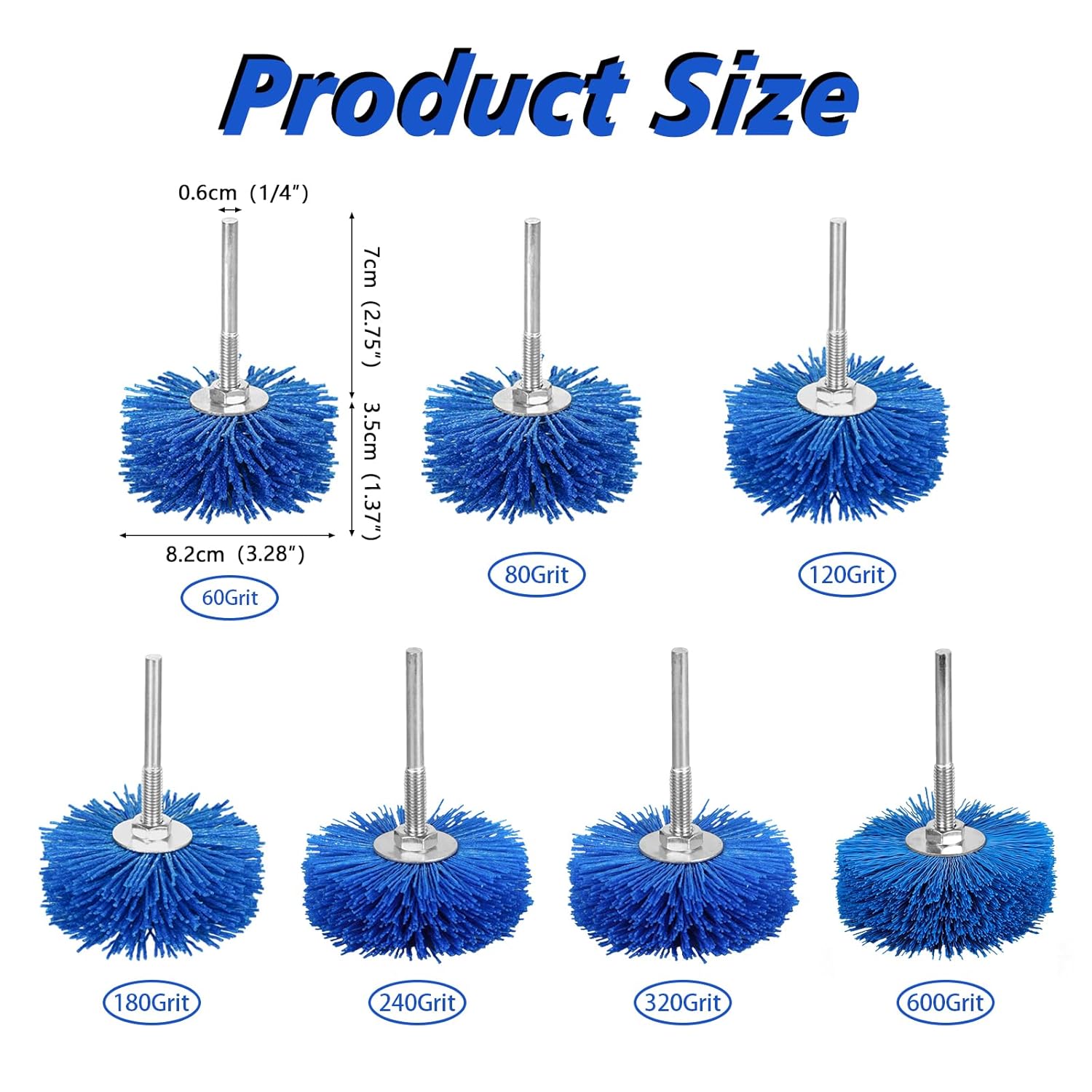 SALI Paquete de 7 cepillos de nailon abrasivo de grano mixto con vástago de 14 pulgadas, perfecto para eliminar óxido, corrosión, pintura, pulido de