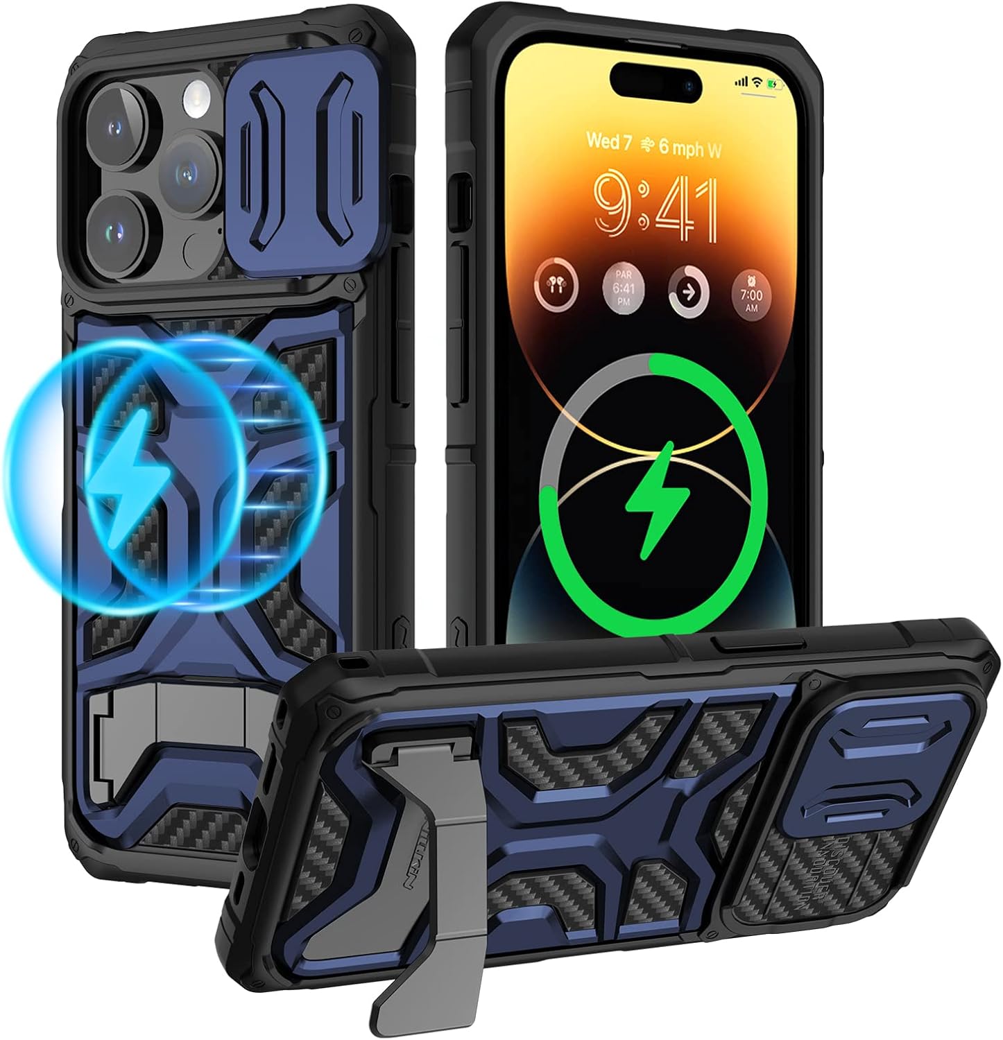 Nillkin Funda para iPhone 14 Pro con soporte invisible compatible con MagSafe Funda para cámara deslizante, protección contra caídas de grado