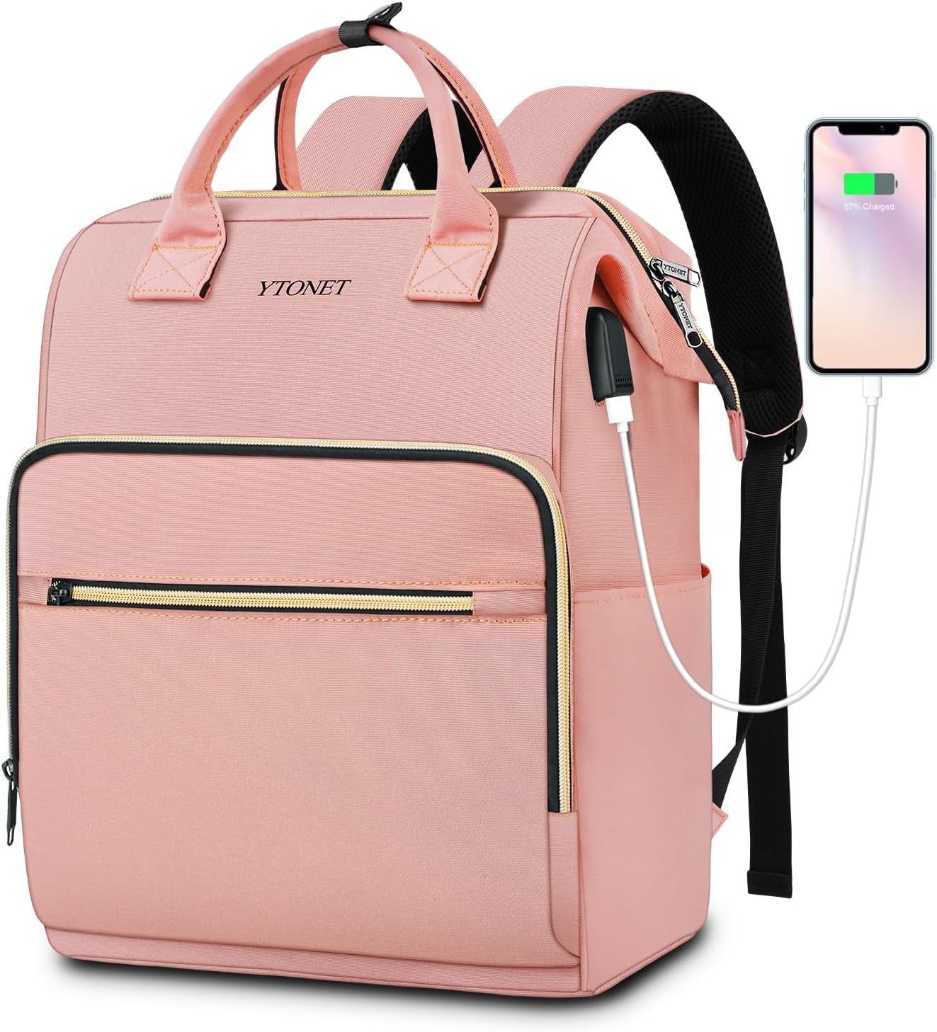 Ytonet Mochila rosa para laptop, mochila de transporte de 17.3 pulgadas para mujeres, profesores, enfermeras con puerto de carga USB, gran