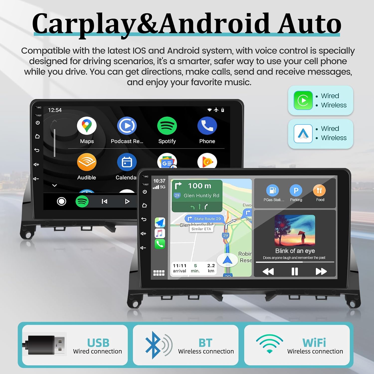 2+64G Estéreo de coche Android para Mercedes Benz Clase C W204 S204 2006-2011 – Apple Carplay inalámbrico y Android Auto – Pantalla táctil Benz