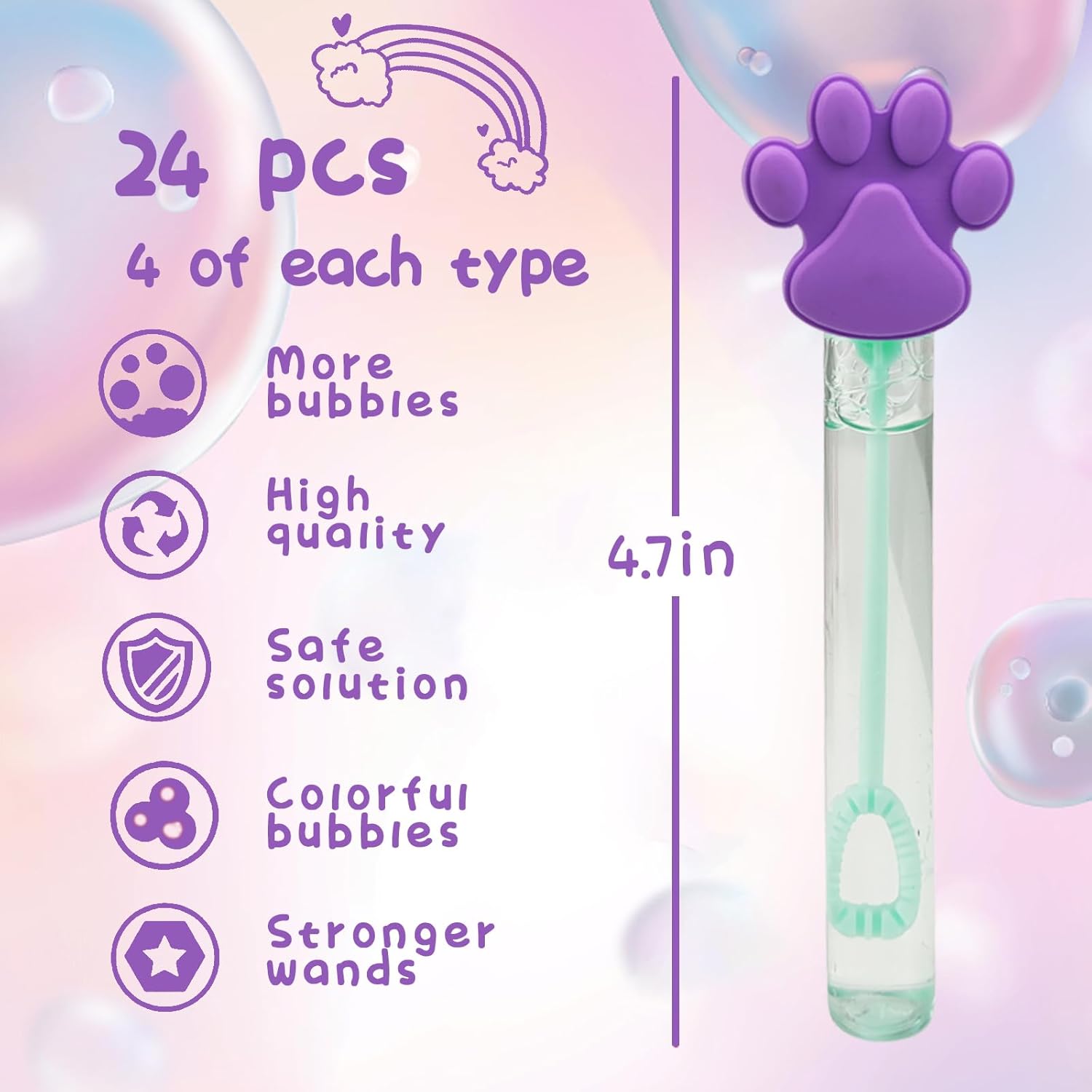 Varita de burbujas de 24 piezas para niños (6 estilos), bonita varita de burbujas ideal para mascotas, cachorros, perros, recuerdos de fiesta,