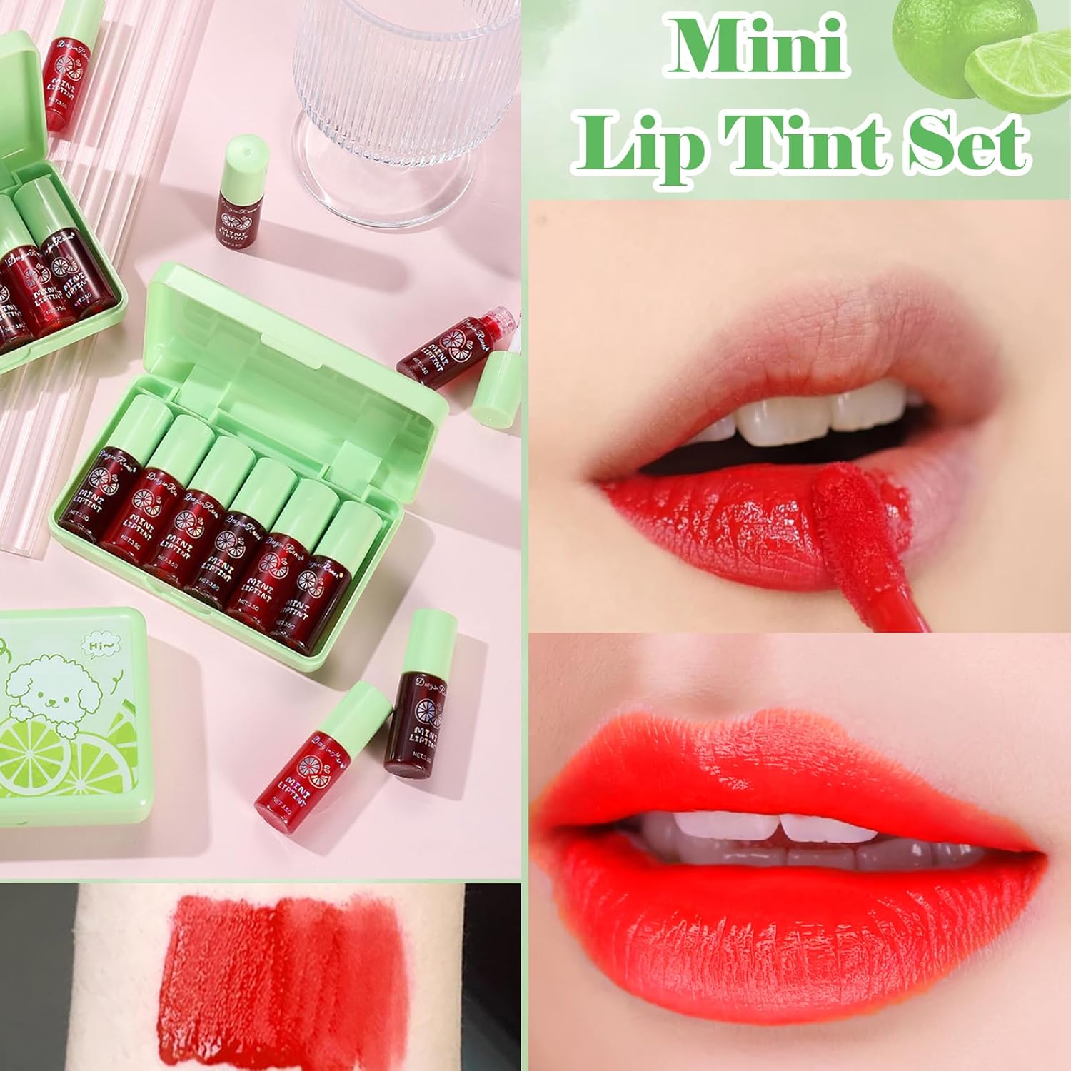 Juego de tintes de labios de 6 colores, tinte de labios coreano, mini lápiz labial líquido hidratante, bálsamo labial con brillo de labios tintado,