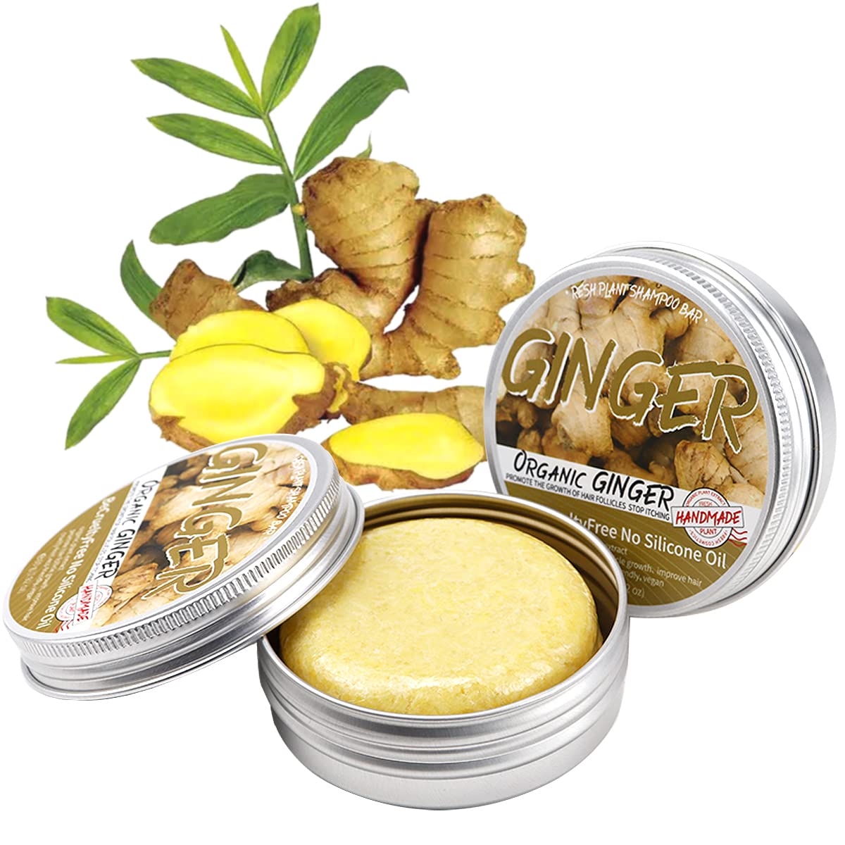 Barra de champú para el crecimiento del cabello de jengibre, champú de jengibre natural contra la caída del cabello promueve el crecimiento del