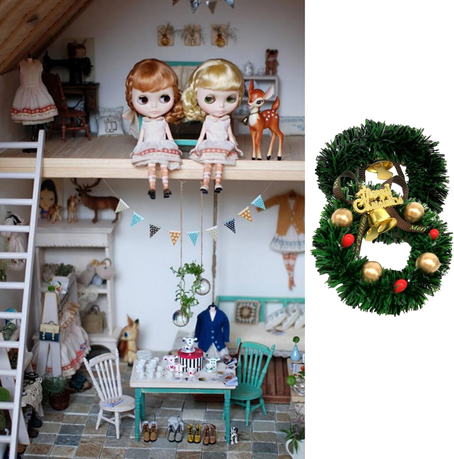 Casa de muñecas, árbol de Navidad, corona de Navidad de casa de muñecas, 2.36 pulgadas, 112, mini coronas artificiales de Navidad, adornos para casa