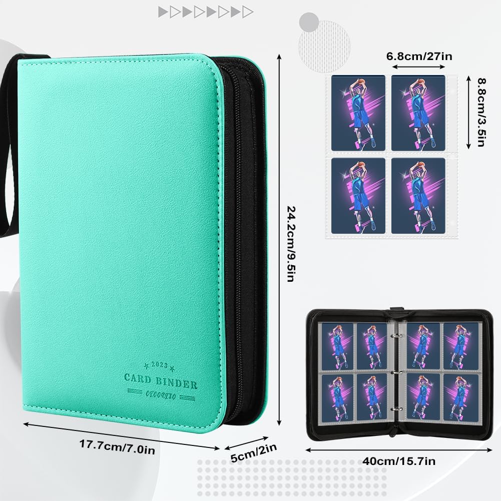 CECOKESO Carpeta de tarjetas de béisbol, carpeta de accesorios para tarjetas coleccionables de 4 bolsillos, carpeta de tarjetas deportivas de 400