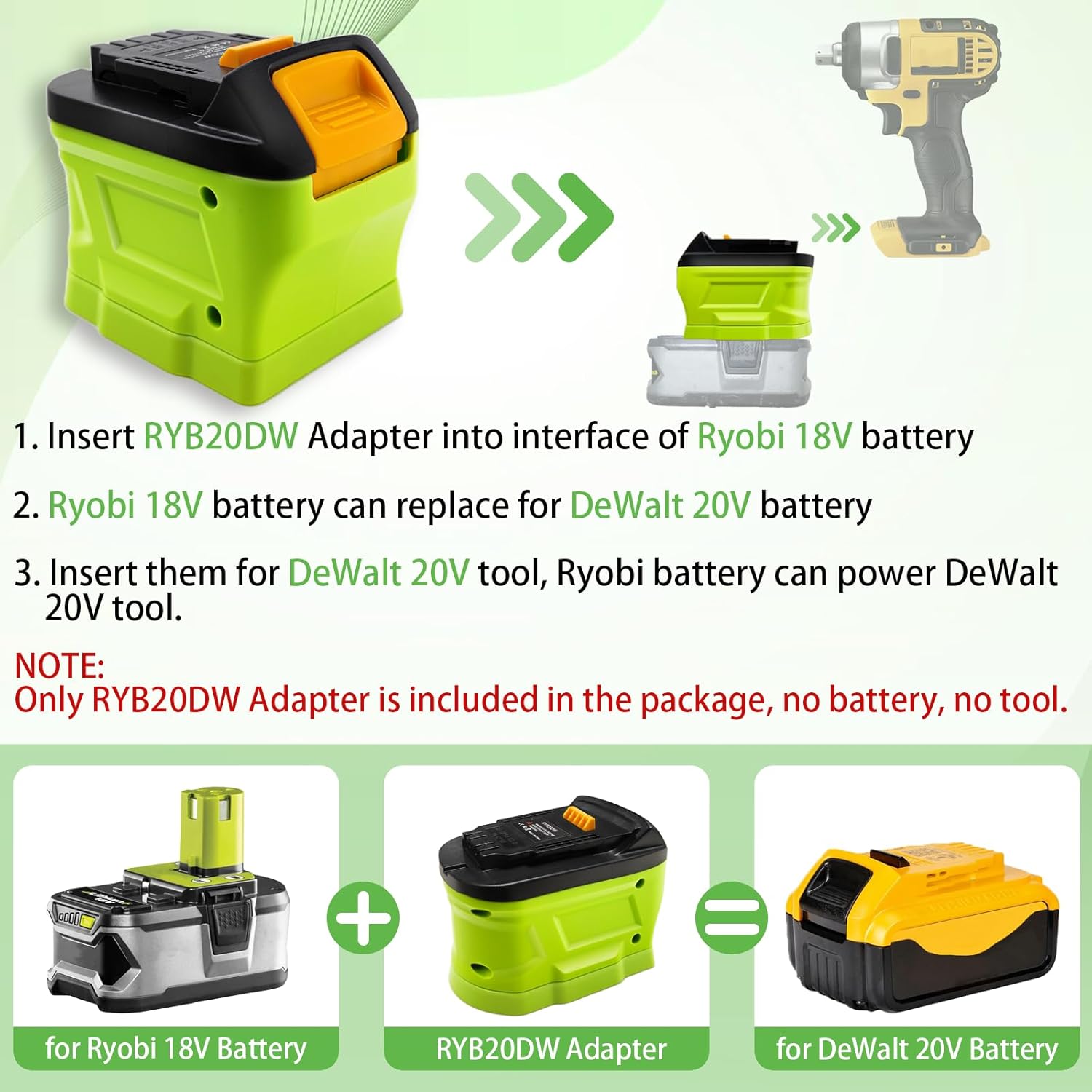 para Ryobi para convertidor de adaptador de batería Dewalt, reemplazo para batería Dewalt 20V, para Dewalt 20V adaptador de herramienta eléctrica