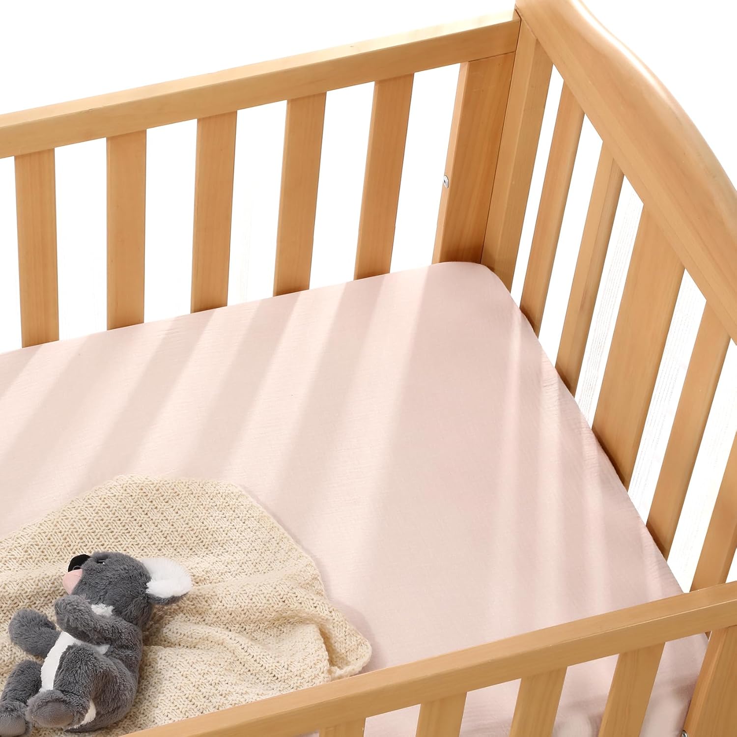 Paquete de 2 sábanas de muselina para cuna, sábana bajera elástica compatible con Graco Pack n Play, material suave y transpirable, niebla y rubor