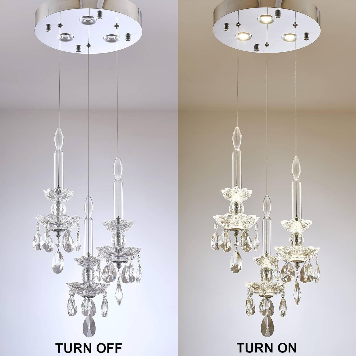 Moderno portavelas de acero inoxidable con 3 luces K9 de cristal de lujo con acabado cromado, lámpara de techo para sala de estar, comedor,