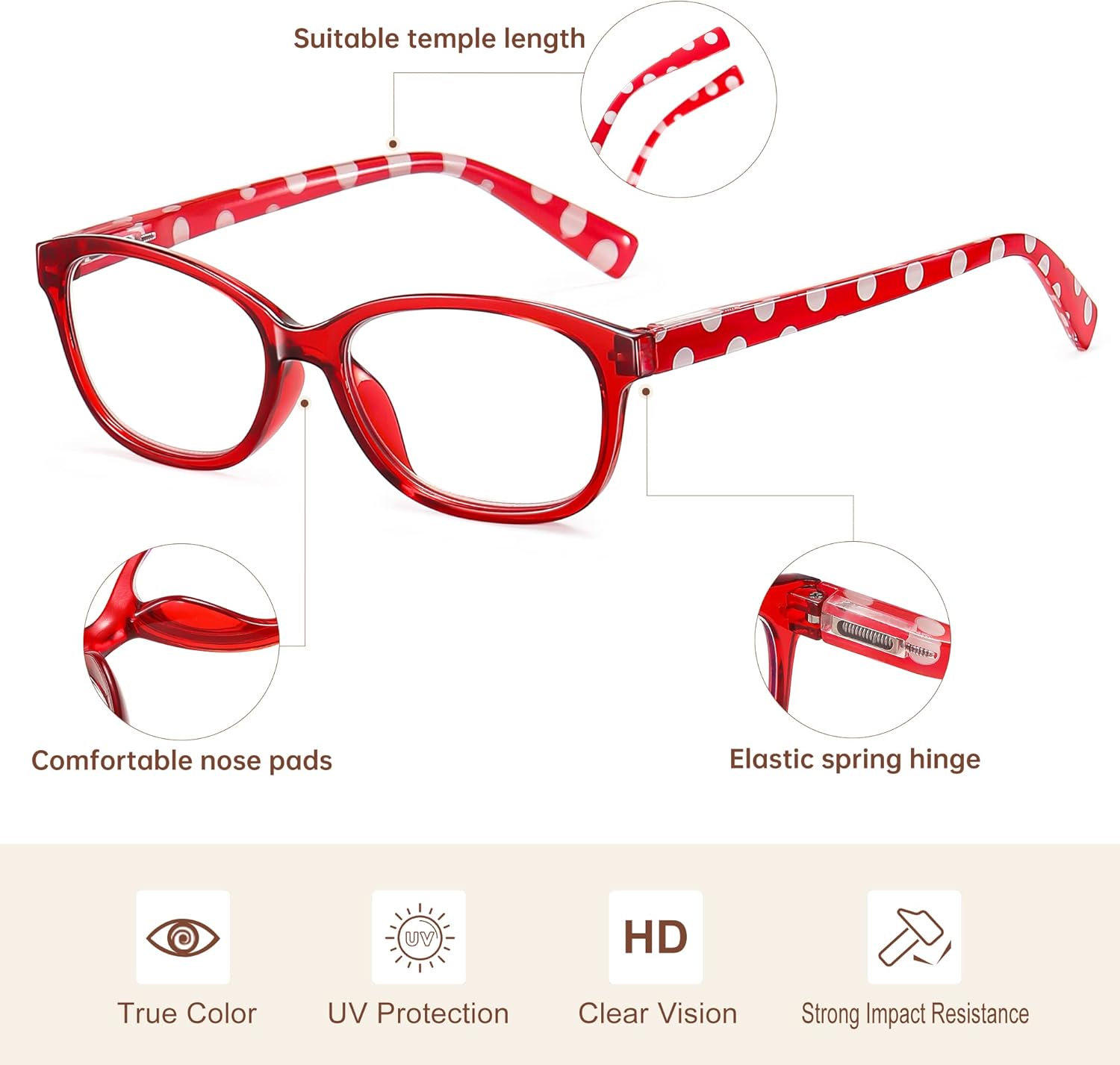 EYEGUARD Paquete de 4 lentes de lectura con bloqueo de luz azul para mujer, antifatiga ocular, lentes antirreflejos, bisagra de resorte, lectores de