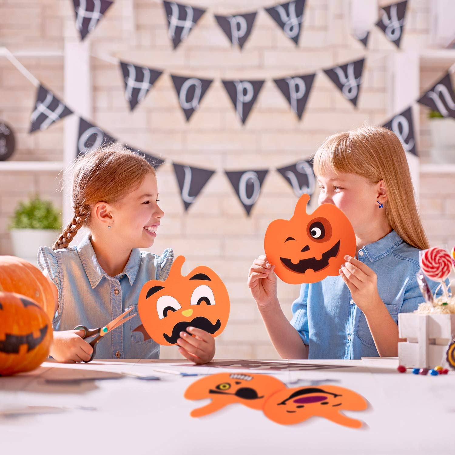 Kit de 32 piezas de manualidades de calabaza de espuma de Halloween y calcomanías de espuma de calabaza, calcomanías autoadhesivas de Halloween para