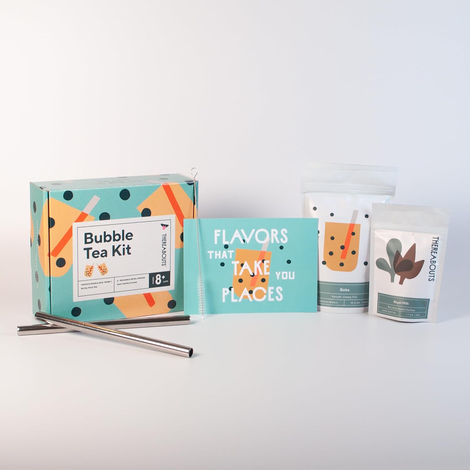 ThereAbouts – Kit de té de burbujas, té de burbujas para bricolaje, leche real, perlas de tapioca, kit Boba, 8 porciones