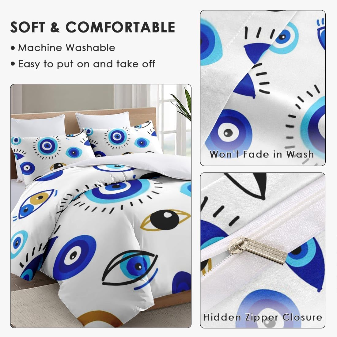 Funda de edredón tamaño Queen, juego de ropa de cama griego turco contemporáneo malvado con cierre de cremallera para niños y adultos, funda de