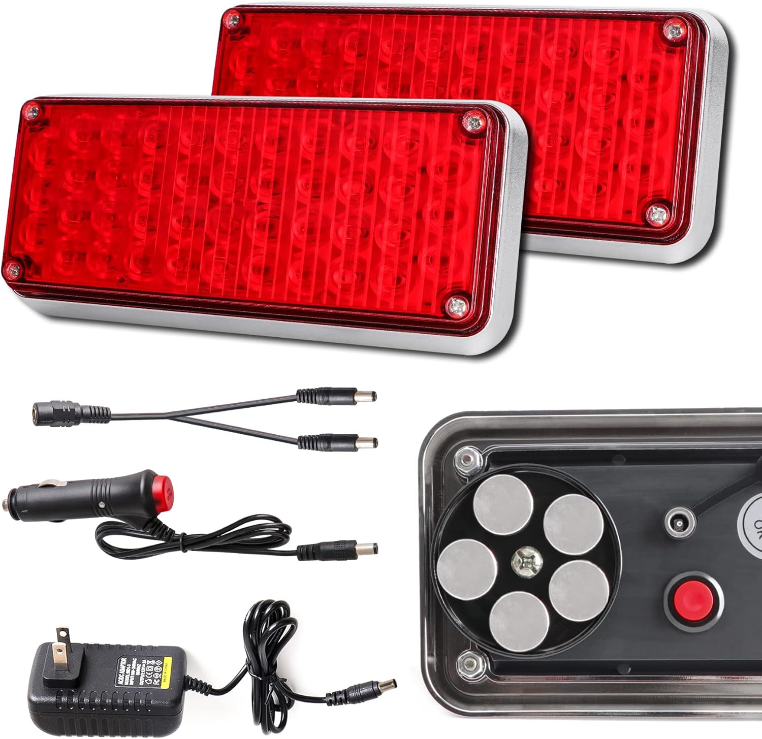 2 luces rojas estroboscópicas intermitentes para camiones, vehículos, superficie inalámbrica, magnéticas, portátiles, 42 LED, marcador de cola de
