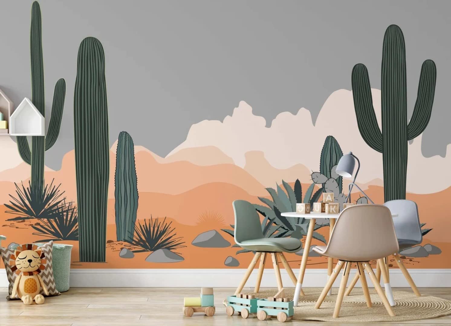 COCODECO Papel tapiz removible de agave del desierto y montañas de cactus saguaro para despegar y pegar, 100 pulgadas de alto x 150 pulgadas de ancho