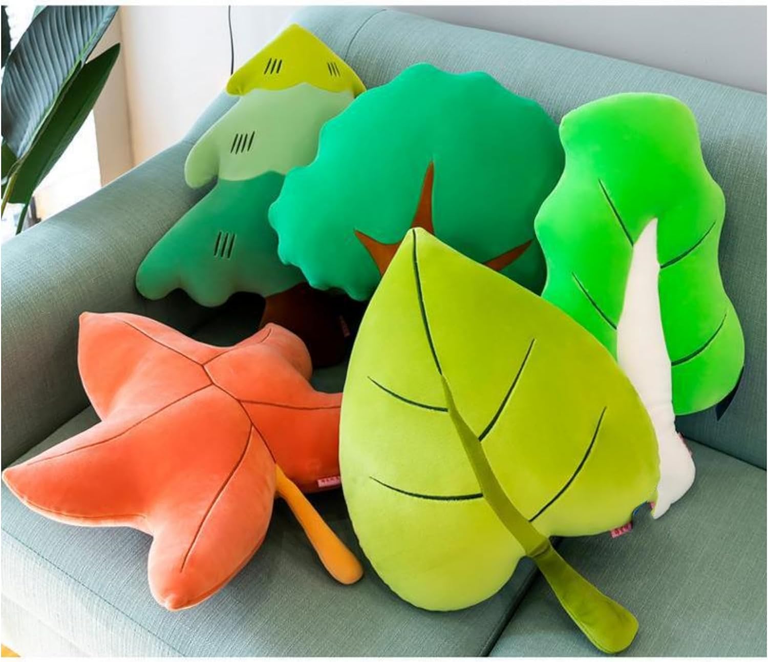 Almohada de felpa con forma de hoja de arce, almohada con forma de planta para dormitorio, decoración del hogar, 19.7 in, naranja