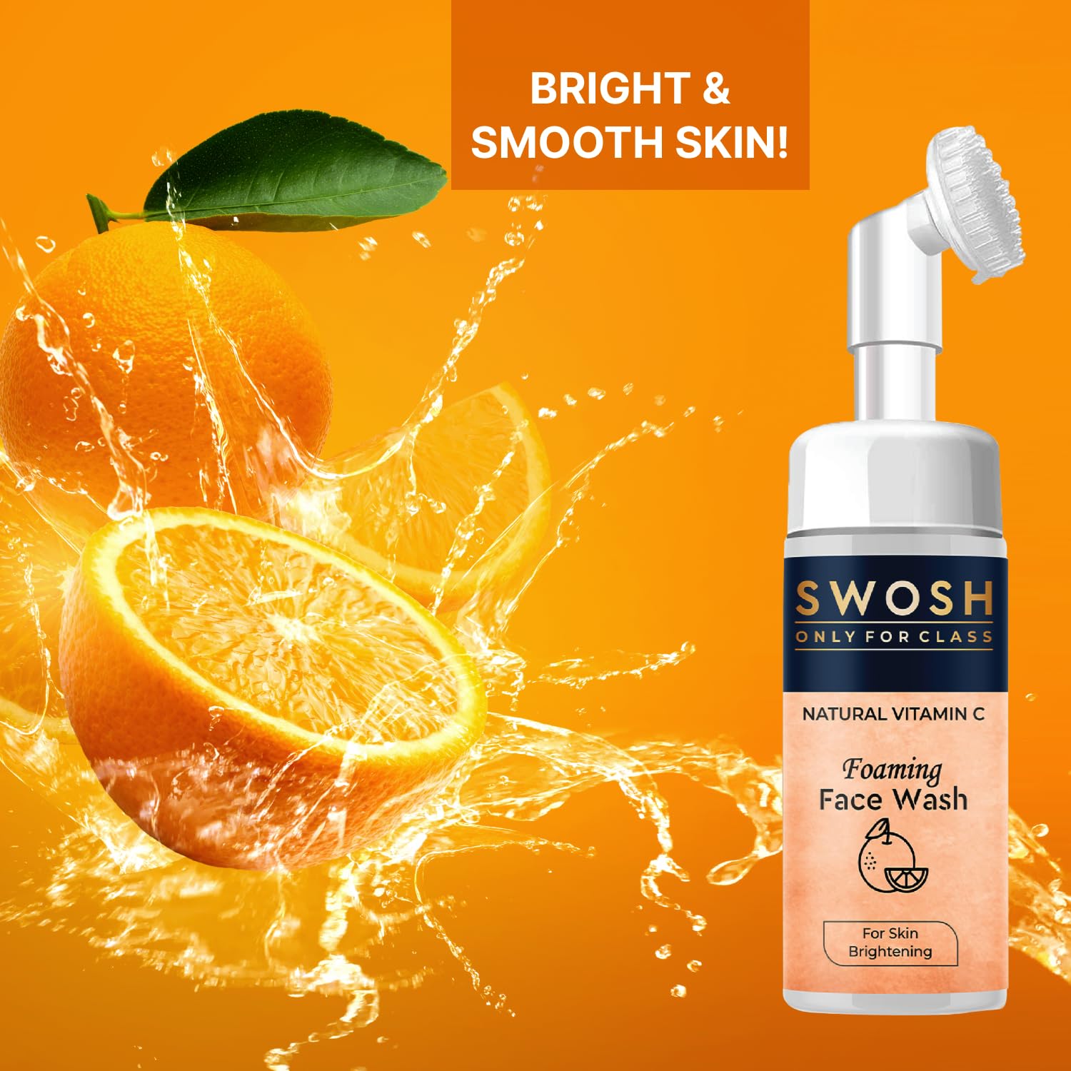 SWOSH Jabón facial espumoso natural con vitamina C para piel propensa a espinillas y grasas, sin parabenos, sulfatos, siliconas y color (con cepillo