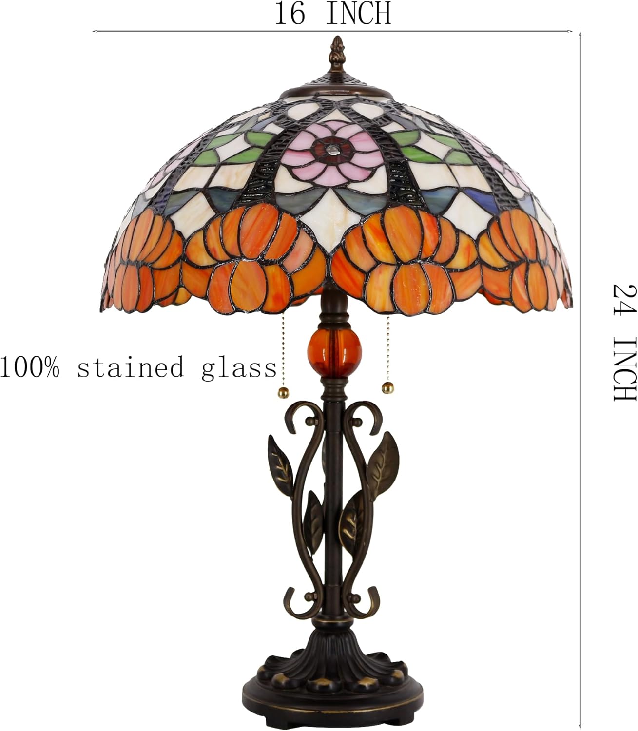 Tiffany – Lámpara de mesa con diseño de flores amarillas, luz de lectura para escritorio, 16 x 16 x 24 pulgadas, base de hojas de metal para
