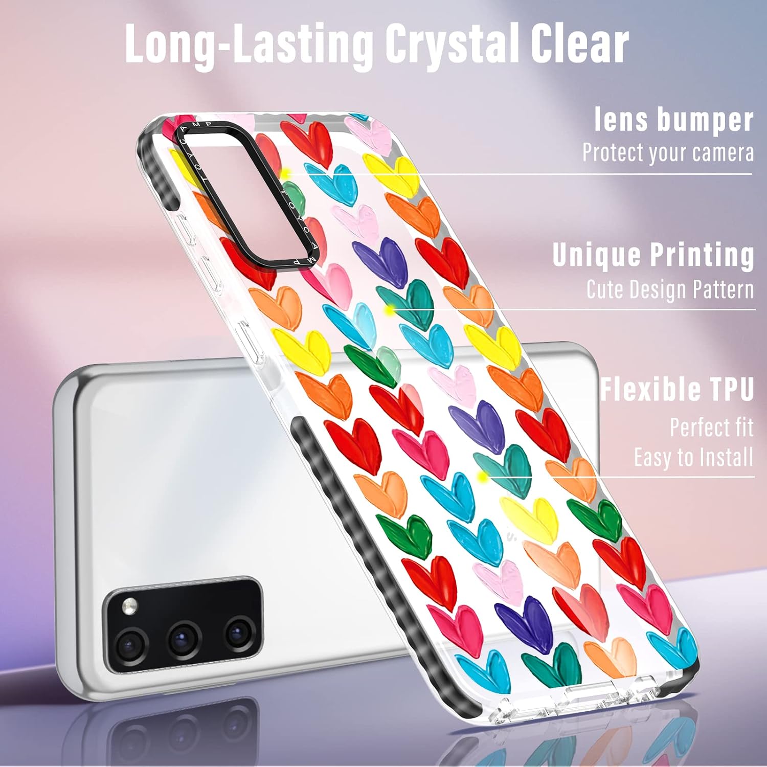 Toycamp Funda para Samsung Galaxy S20 FE 5GS20 FE, bonito diseño de corazones coloridos para mujeres, niñas, niños, adolescentes, funda transparente