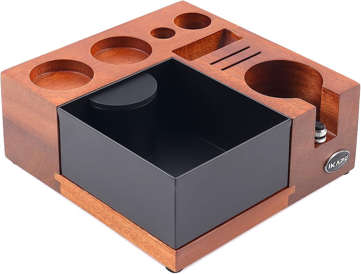 IKAPE V5 – Caja organizadora de café expreso para almacenamiento de 2.008 in, distribuidor, portafiltro y accesorios de pantalla de disco, base de
