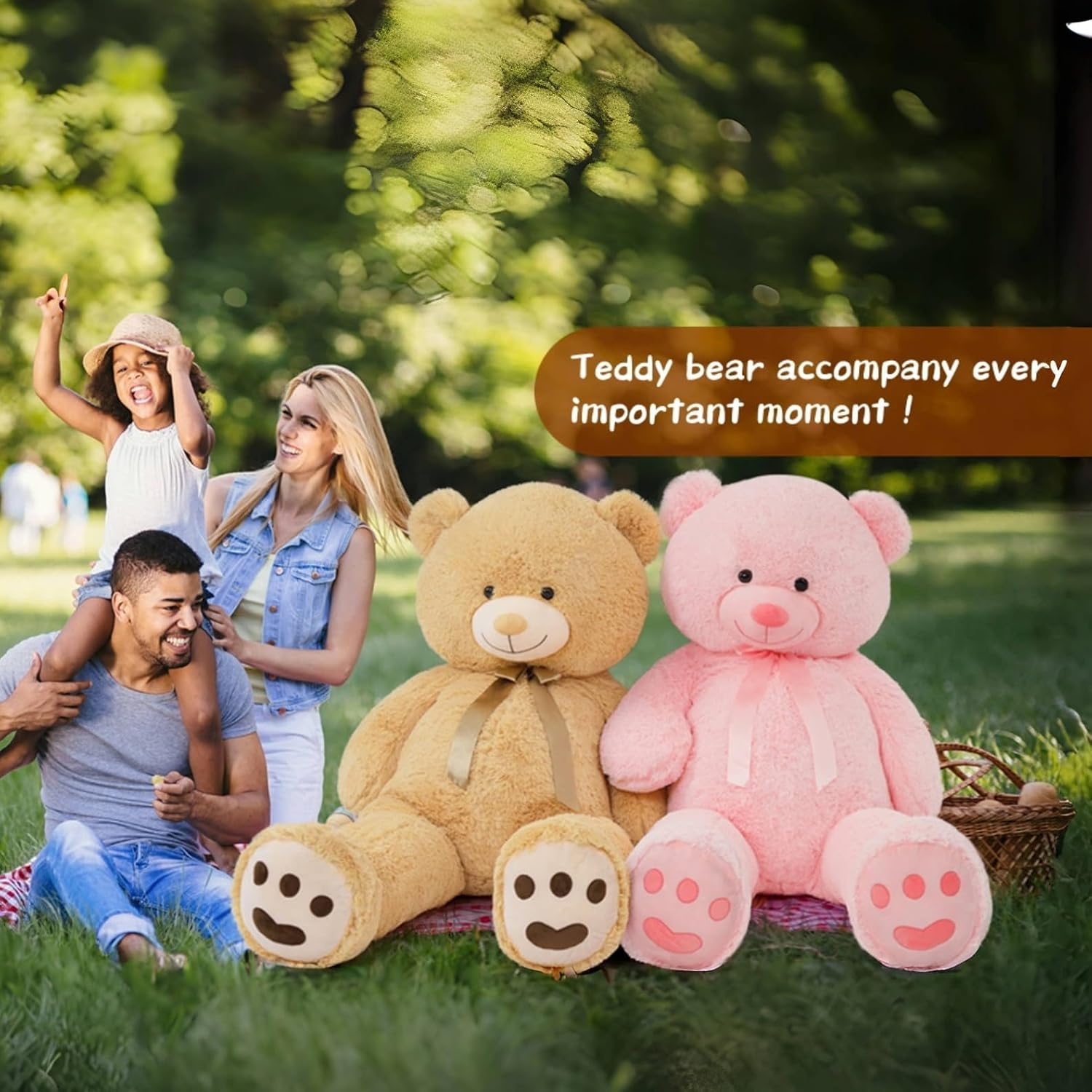 Tezituor Oso de peluche gigante de 5 pies de alto, gran oso de peluche marrón claro, gran oso de peluche de tamaño real, regalo en cumpleaños, día