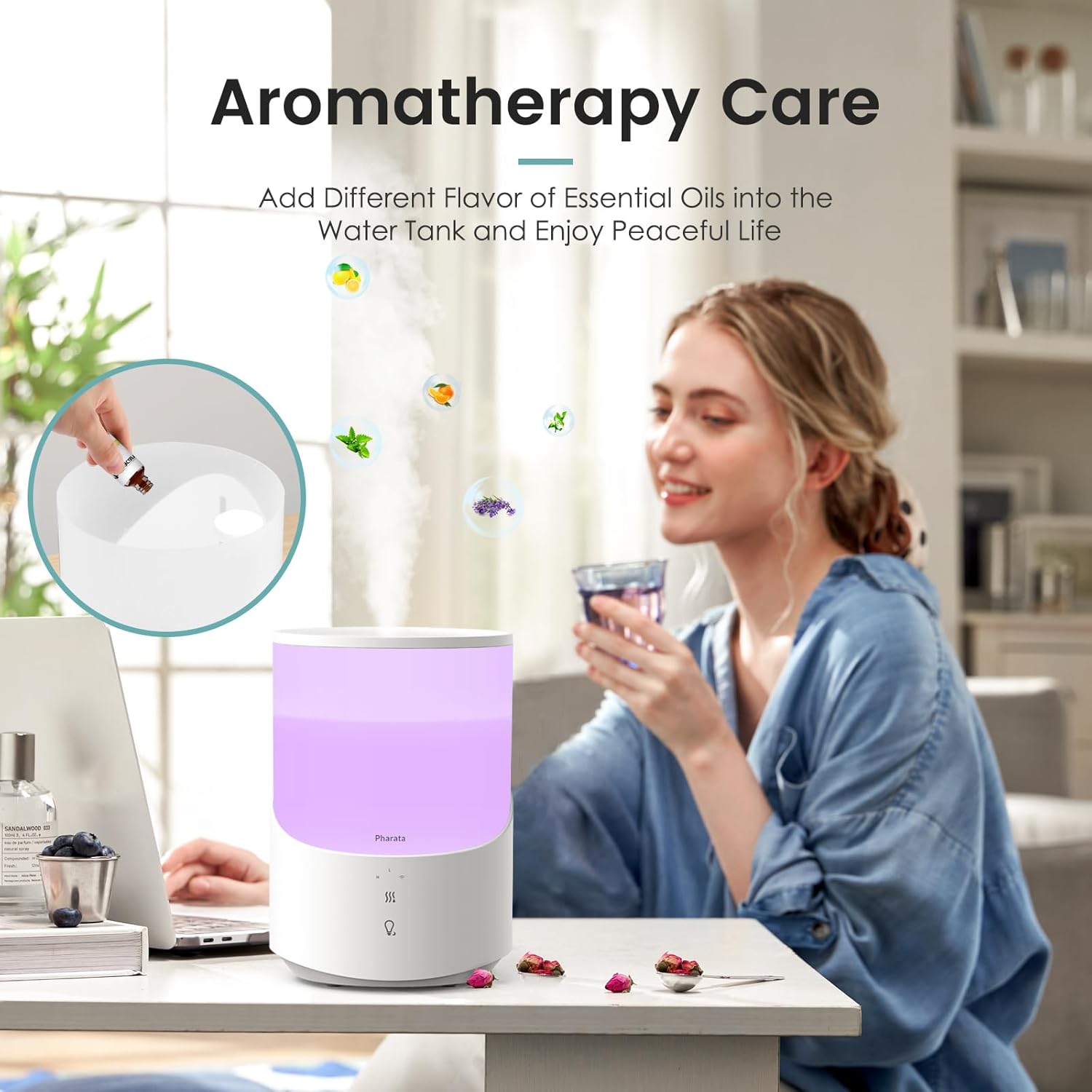 Humidificadores inteligentes para dormitorio, difusor de aceite esencial de niebla fría de 2.5 L, humidificador de llenado superior para bebé y